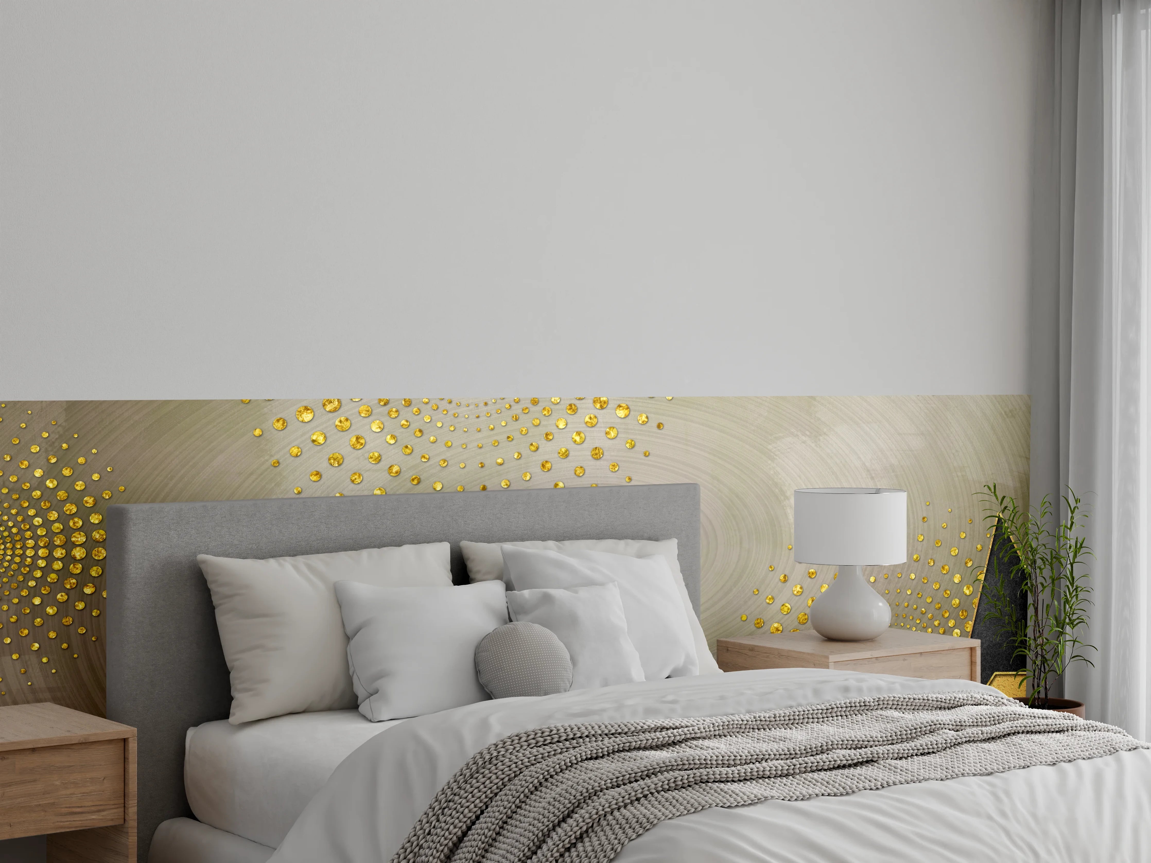 Wandverkleidung Schlafzimmer - Goldene Berge abstrakt Glamour