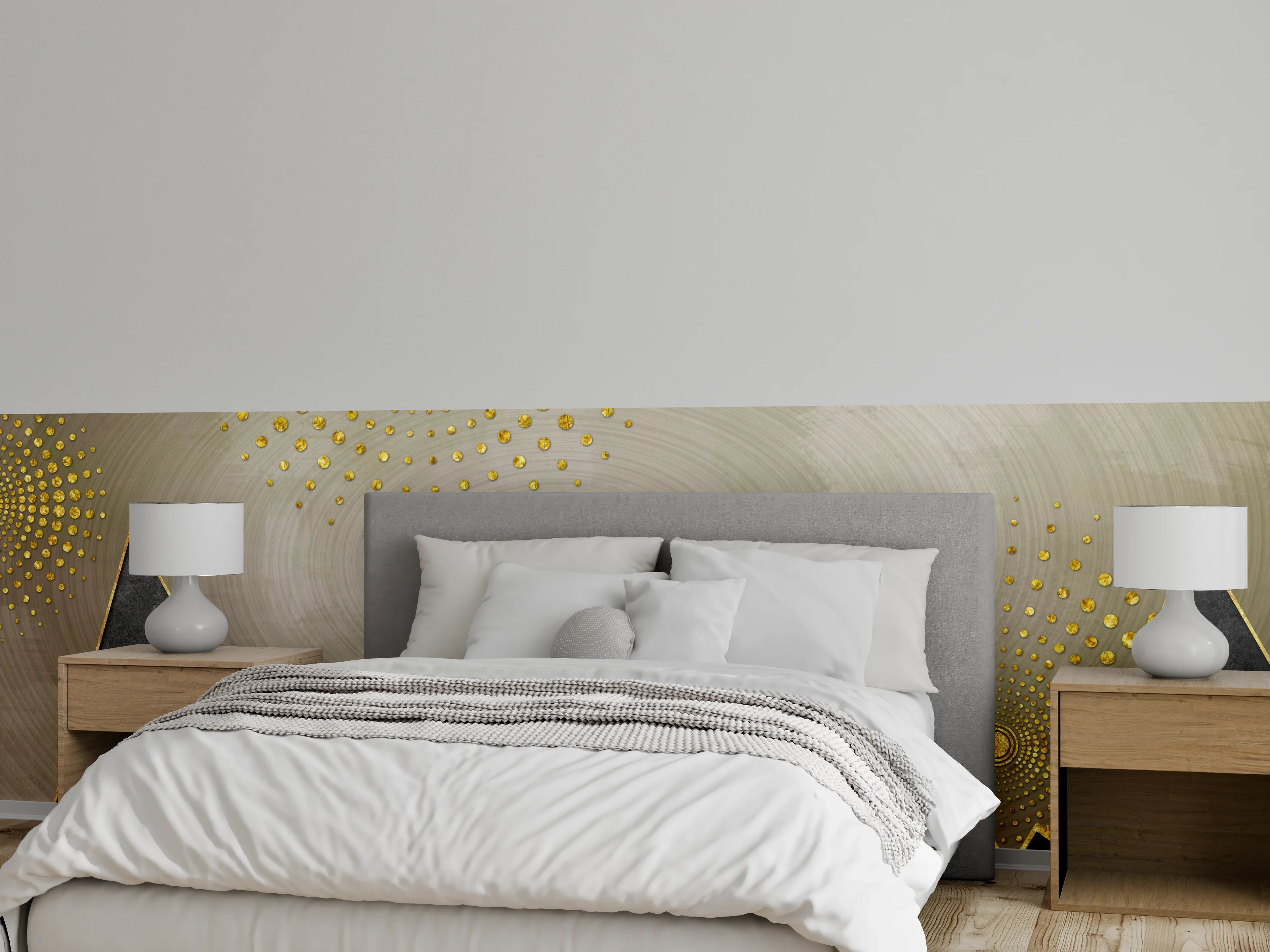 Wandverkleidung Schlafzimmer - Goldene Berge abstrakt Glamour