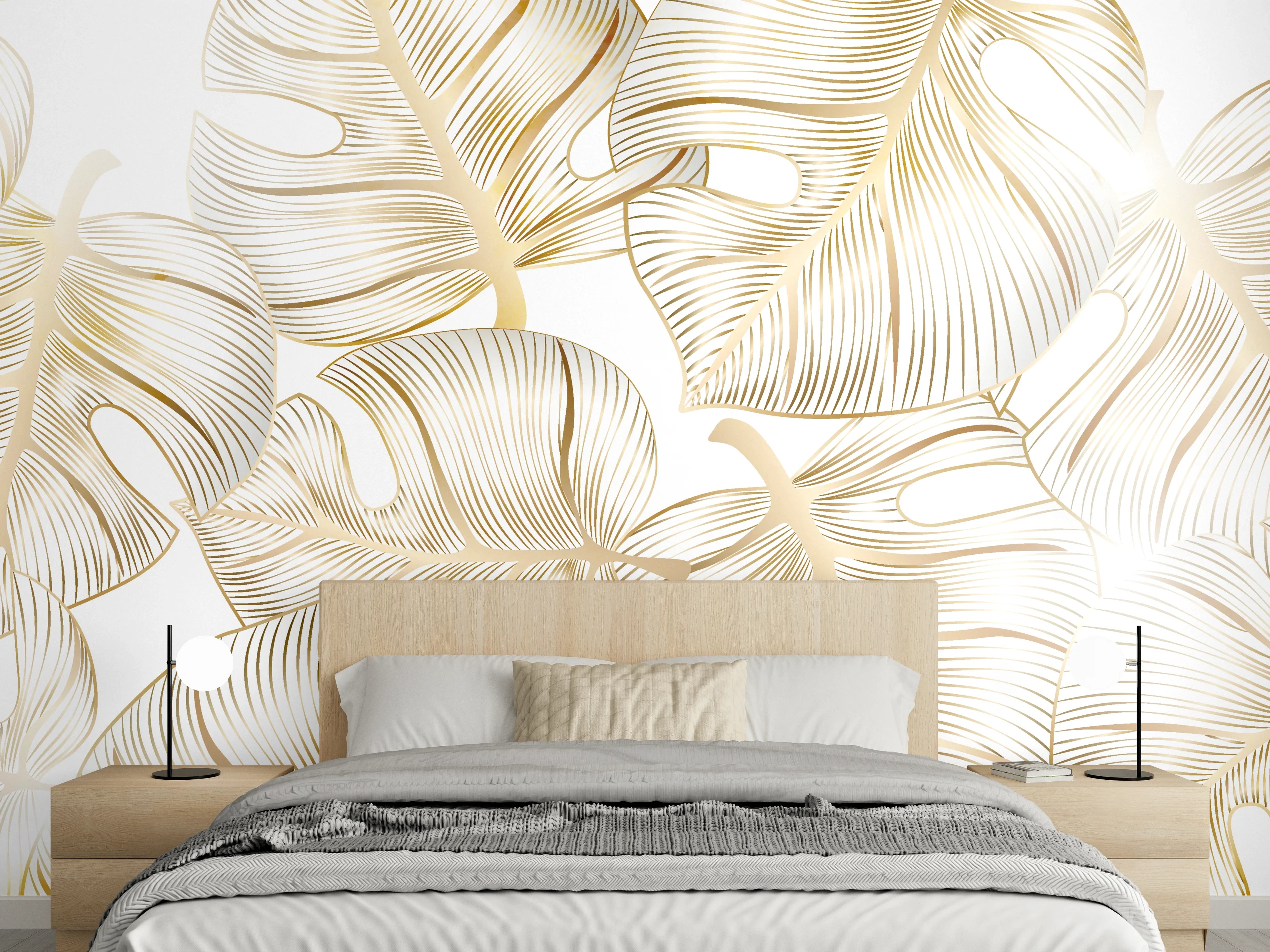 Wandverkleidung Schlafzimmer - Goldene Blattadern Struktur