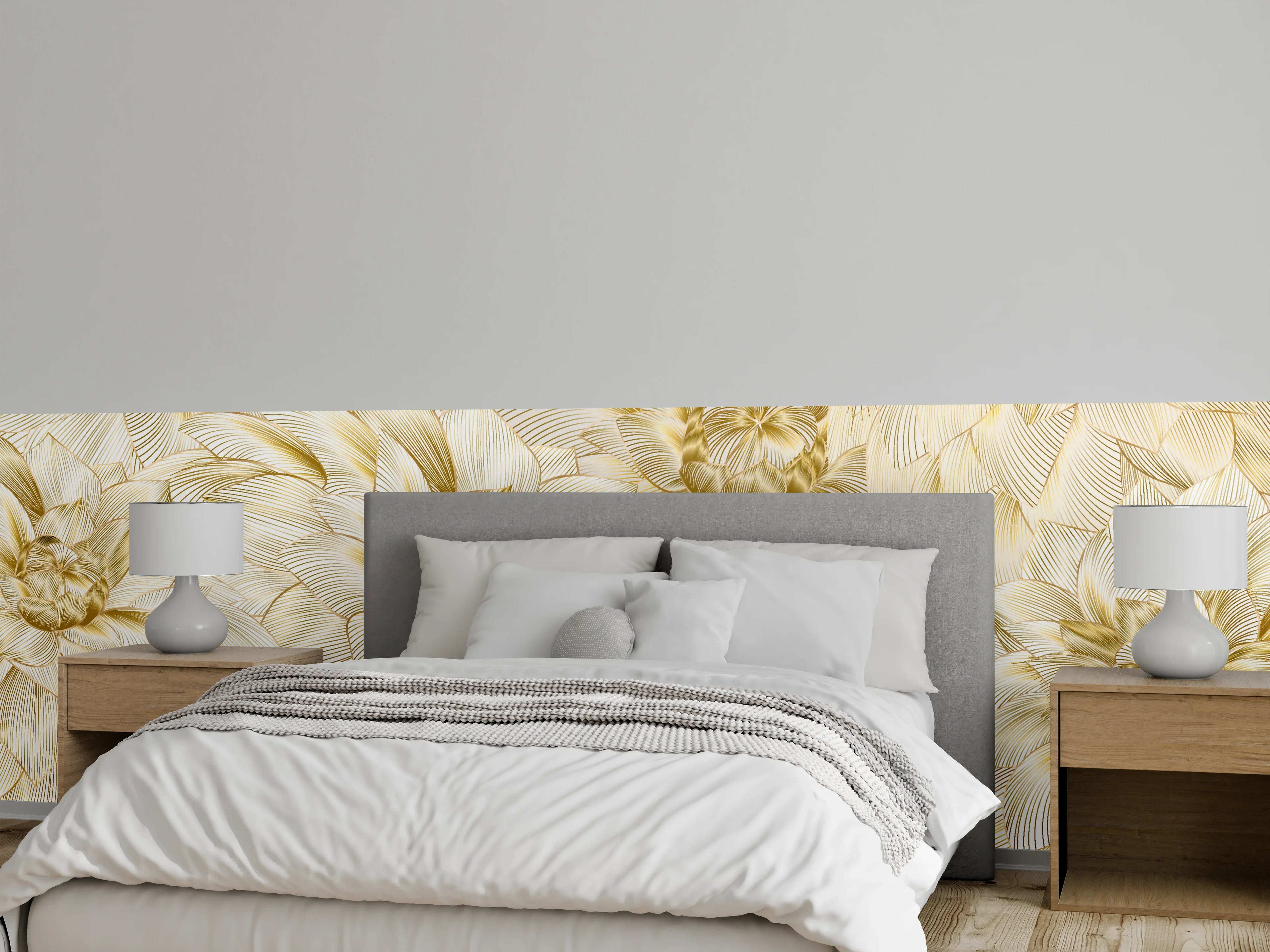 Wandverkleidung Schlafzimmer - Goldene Blumenstruktur Design