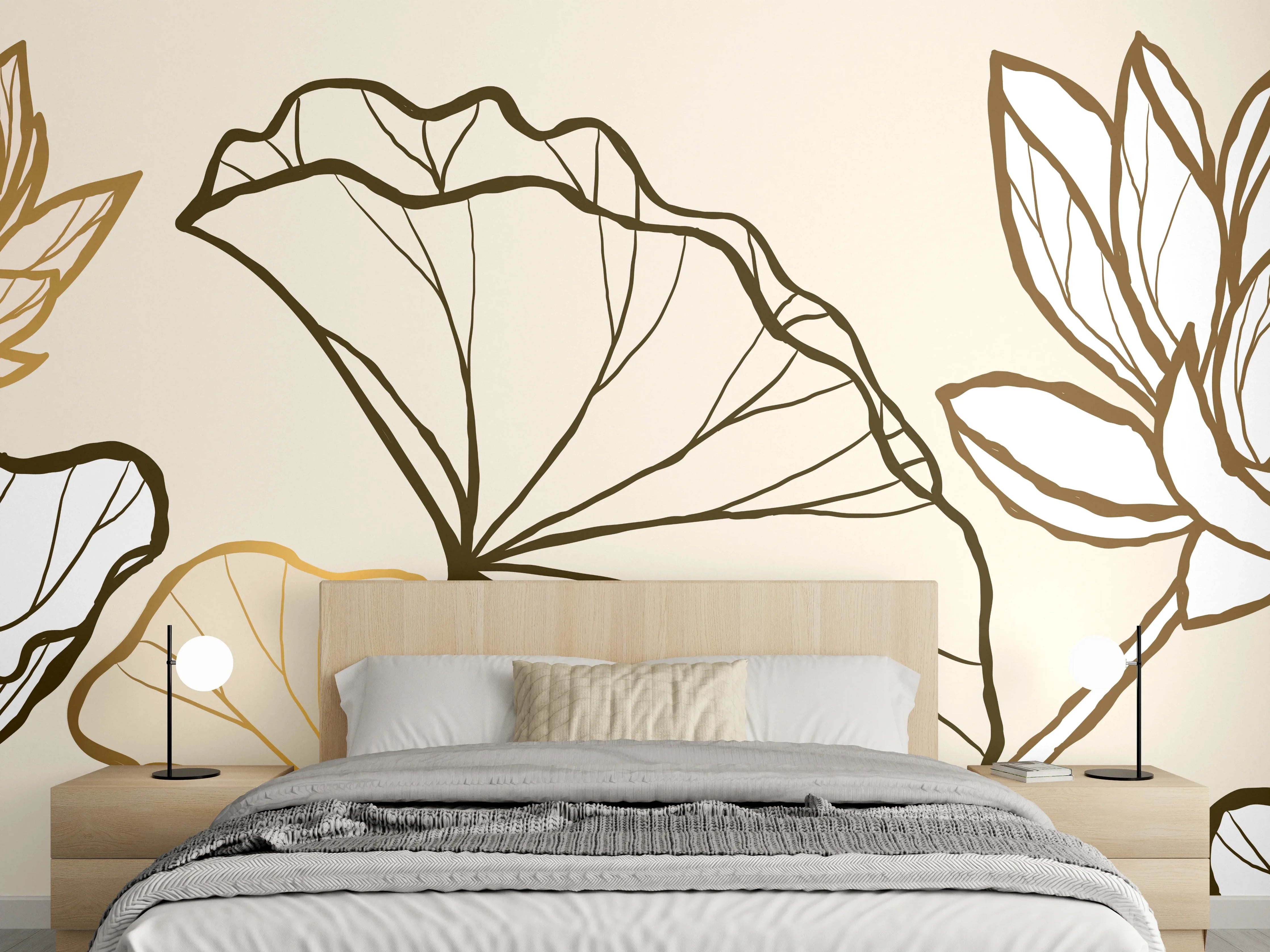 Wandverkleidung Schlafzimmer - Goldene Botanik Lineart Illustration