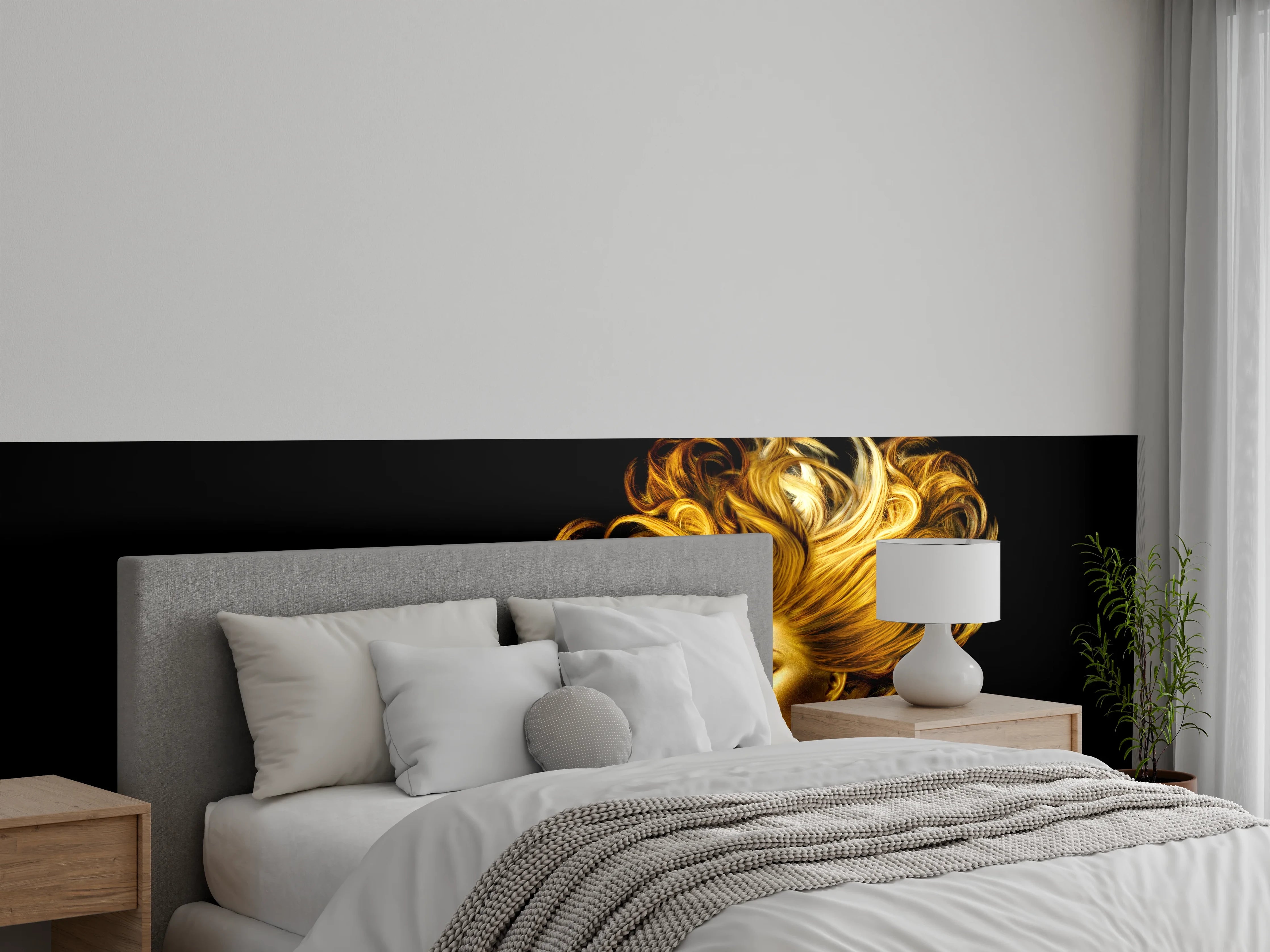 Wandverkleidung Schlafzimmer - Goldene Frau mit fliegendem Haar