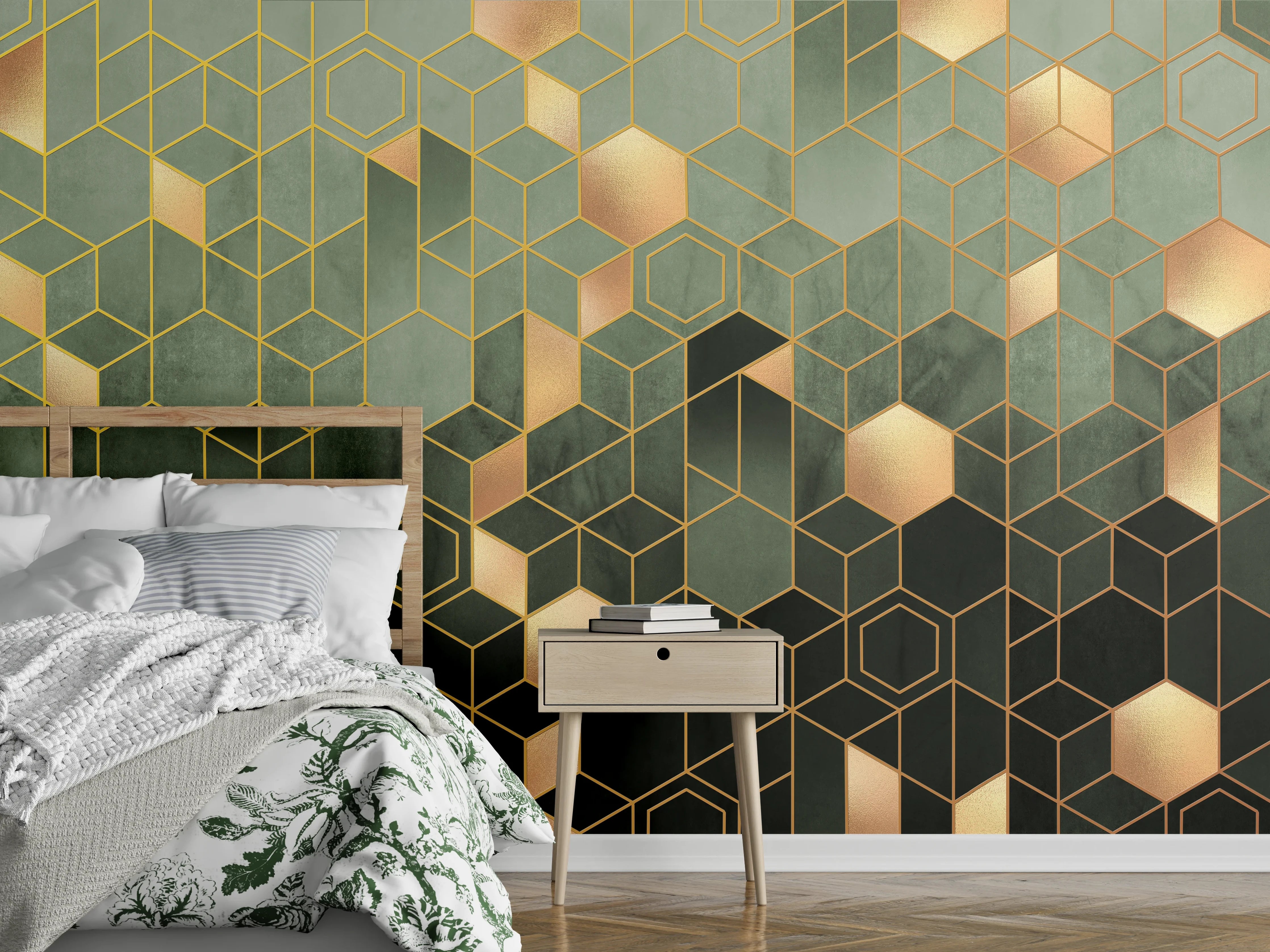 Wandverkleidung Schlafzimmer - Goldene Geometrie für moderne Wände
