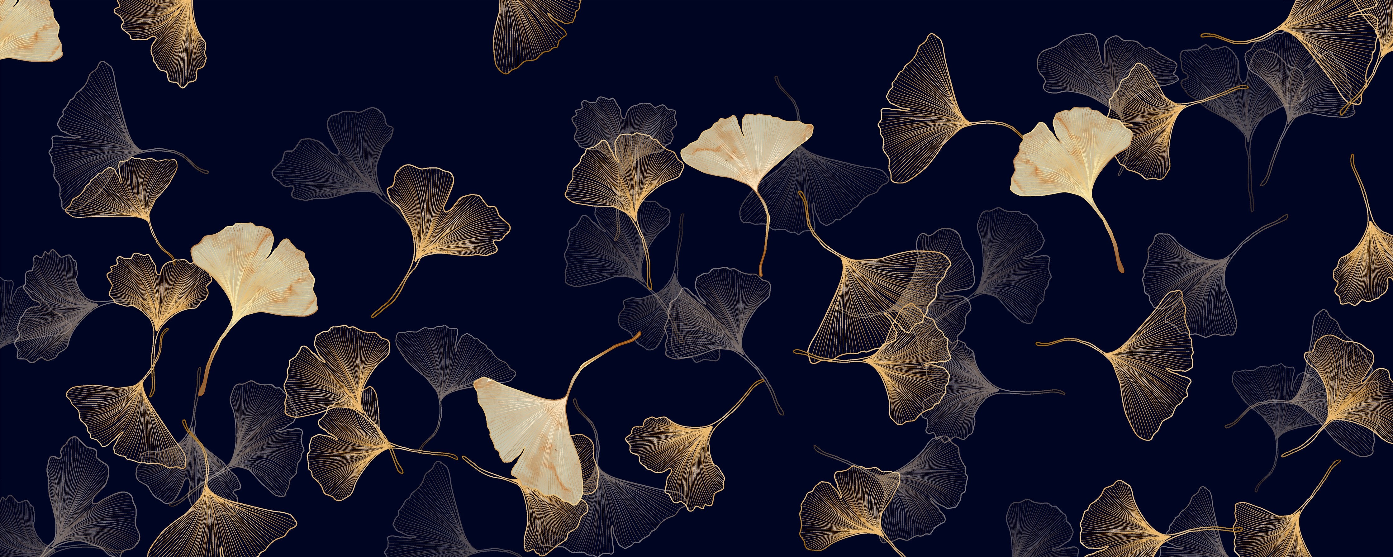 Wandverkleidung Schlafzimmer-Goldene Ginkgo Blatt Design Tapete