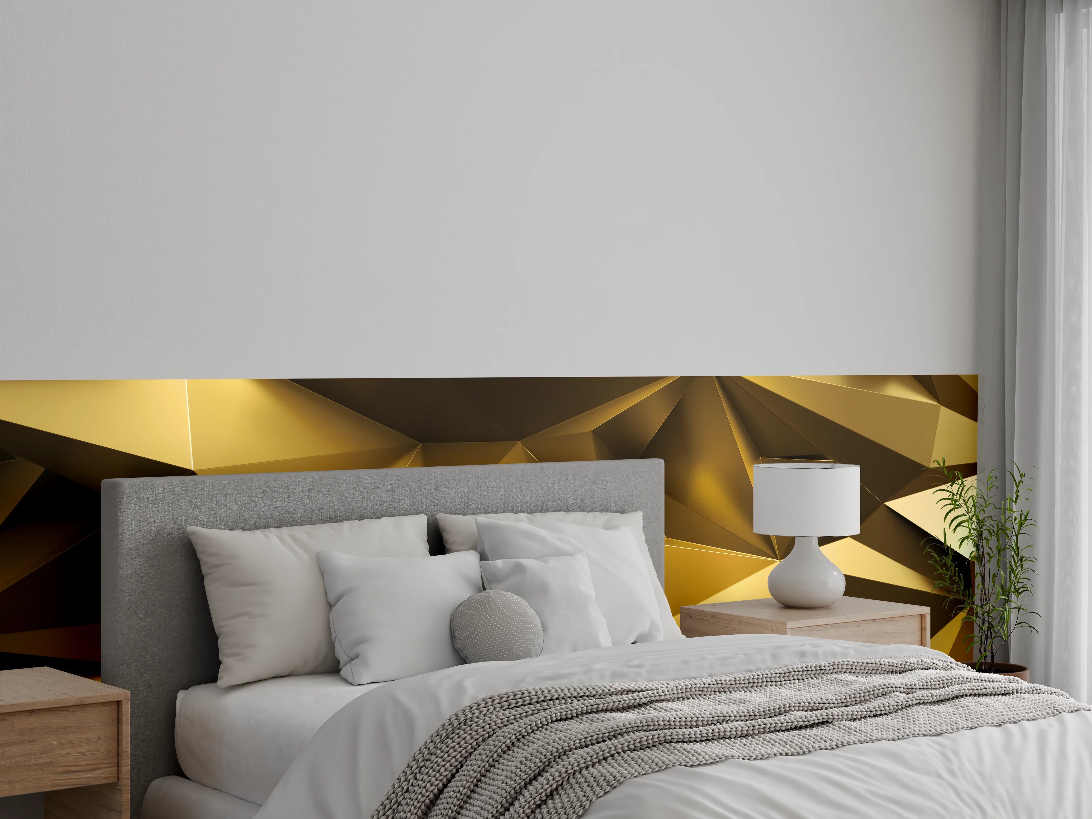 Wandverkleidung Schlafzimmer - Goldene Kristall Polygon Tapete