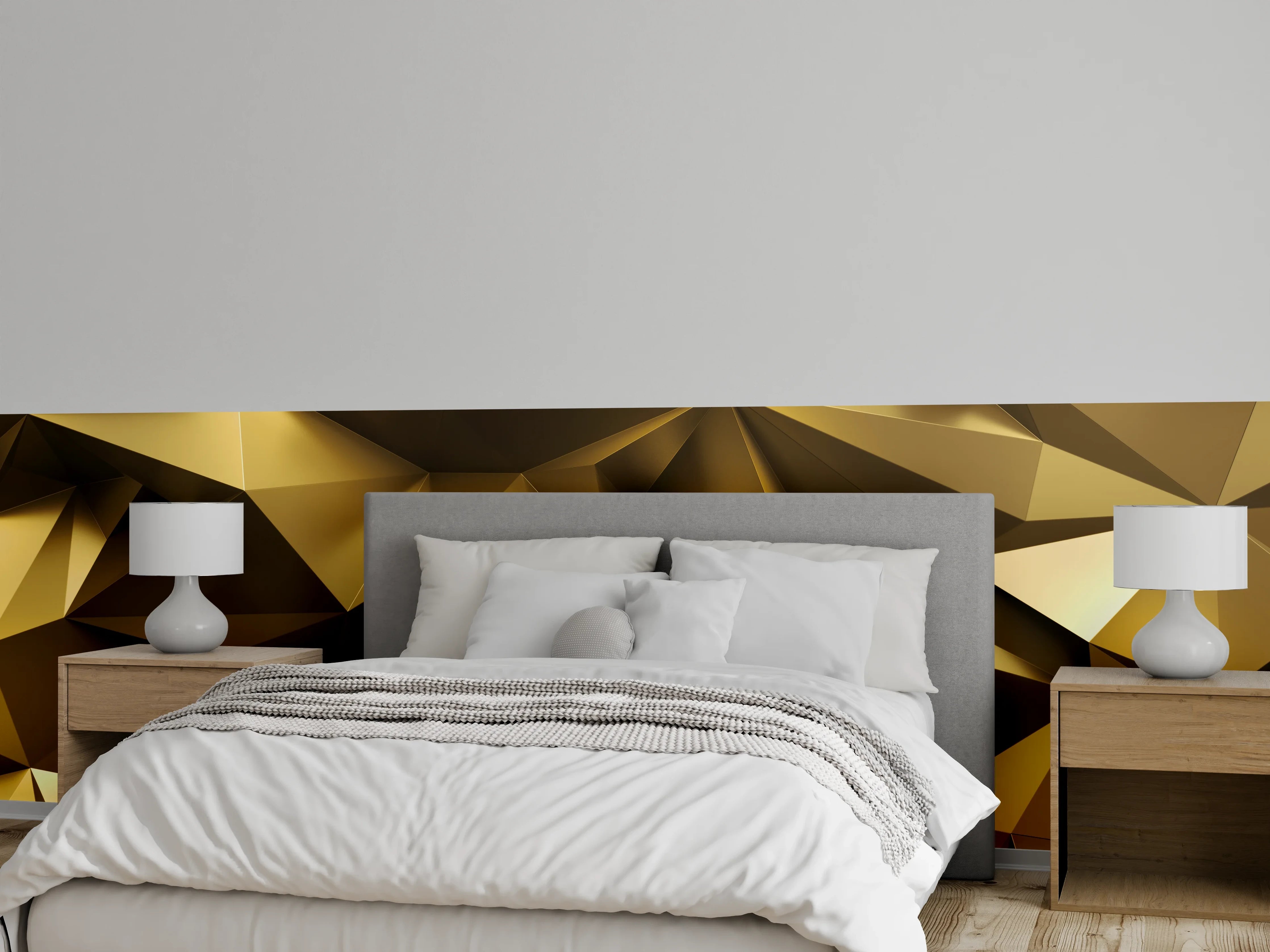 Wandverkleidung Schlafzimmer - Goldene Kristall Polygon Tapete