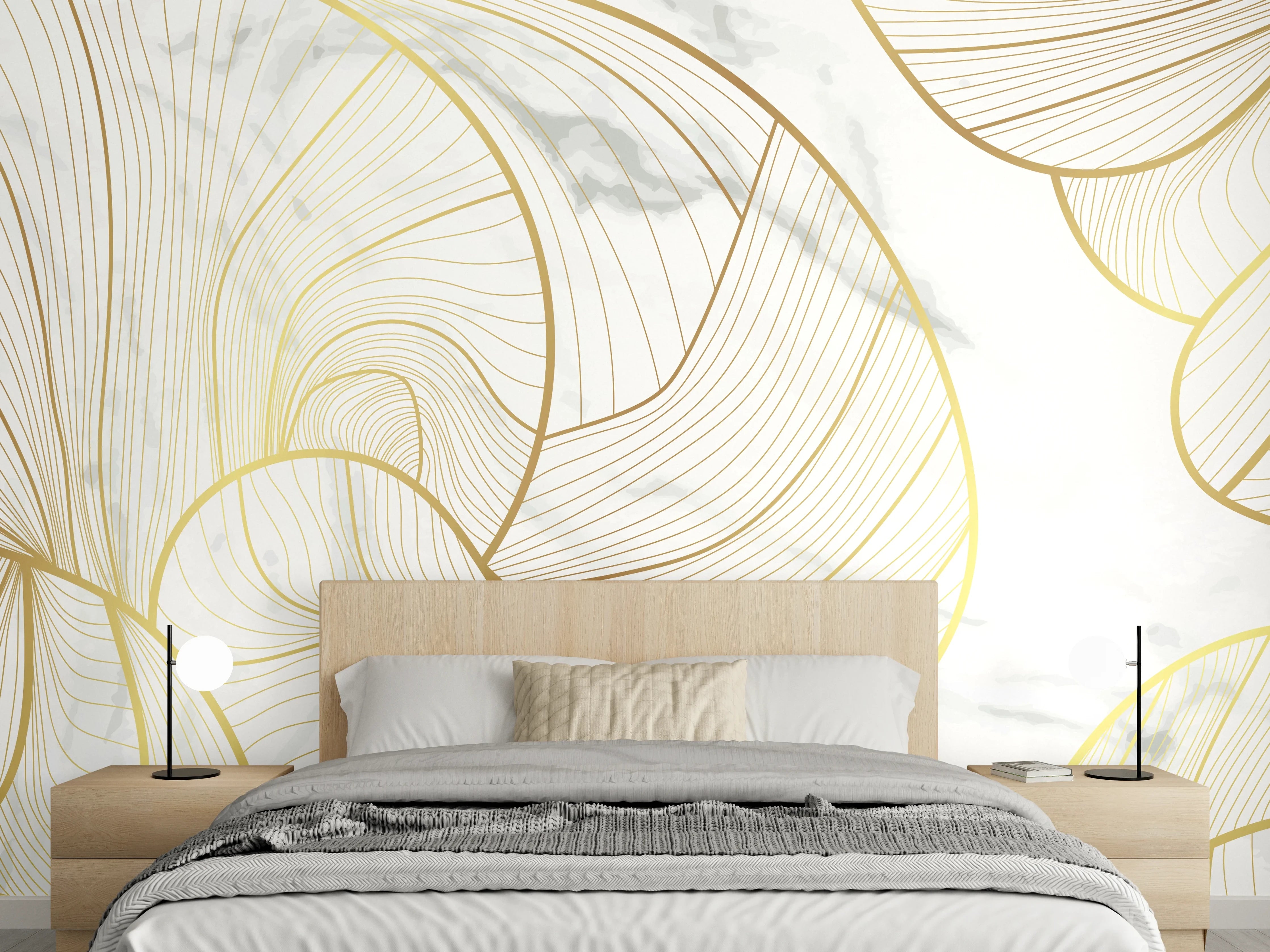 Wandverkleidung Schlafzimmer - Goldene Linien auf Marmor