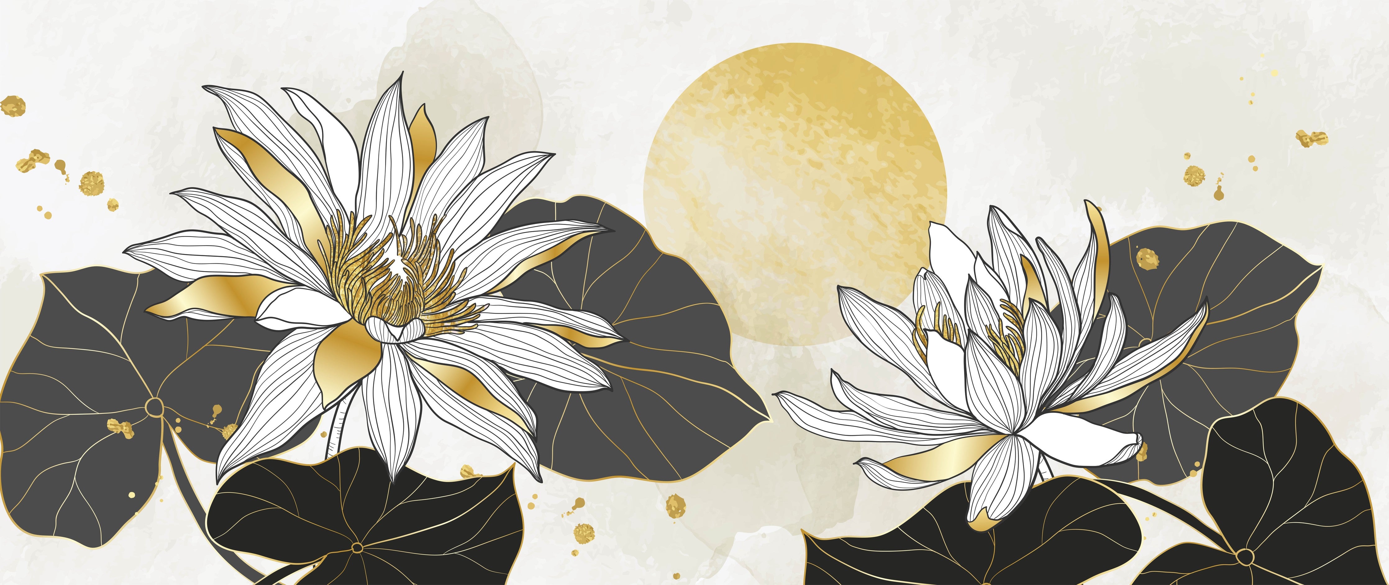 Wandverkleidung Schlafzimmer-Goldene Lotusblüten Illustration