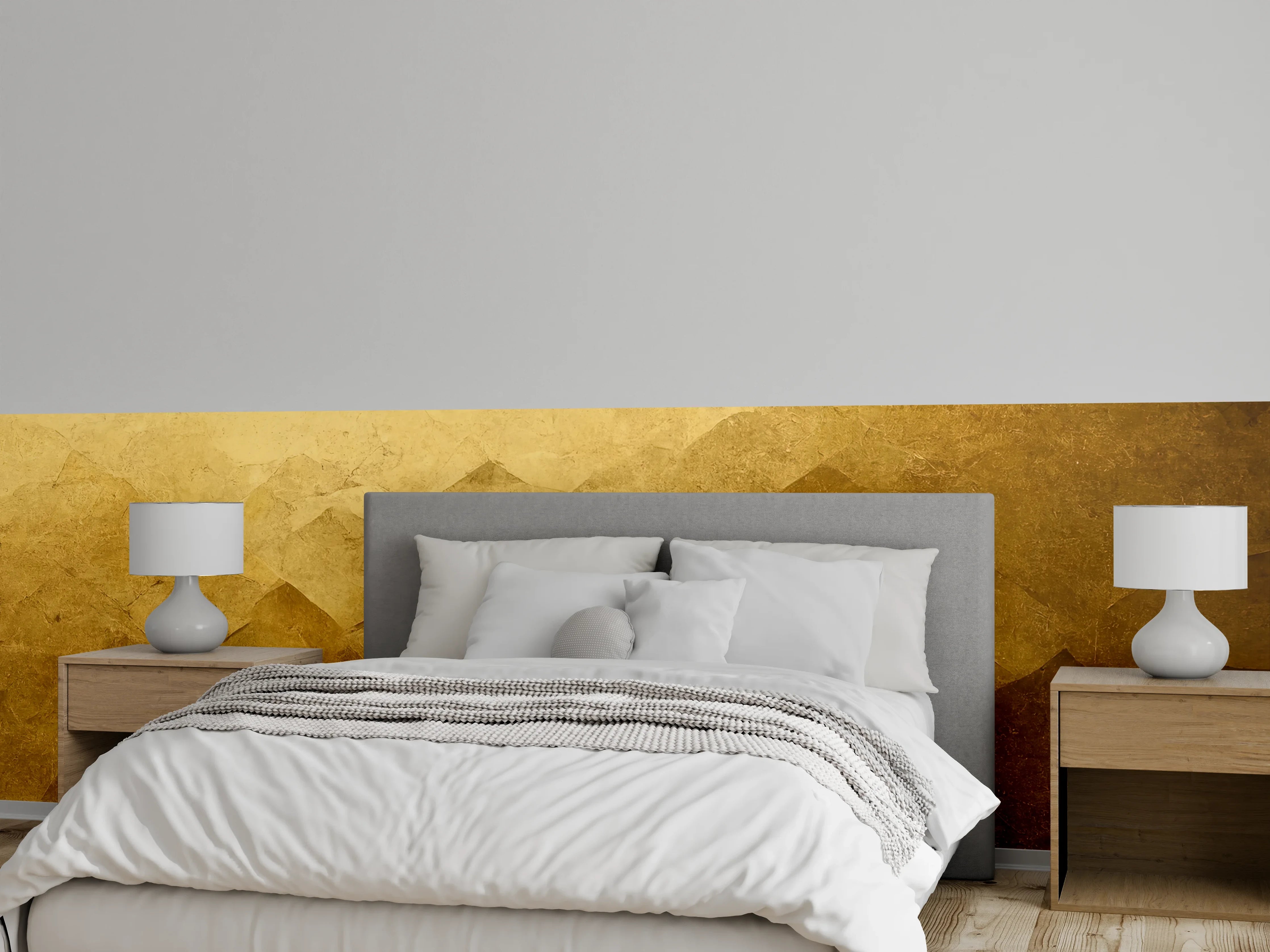 Wandverkleidung Schlafzimmer - Goldene Marmorstruktur schlicht & edel