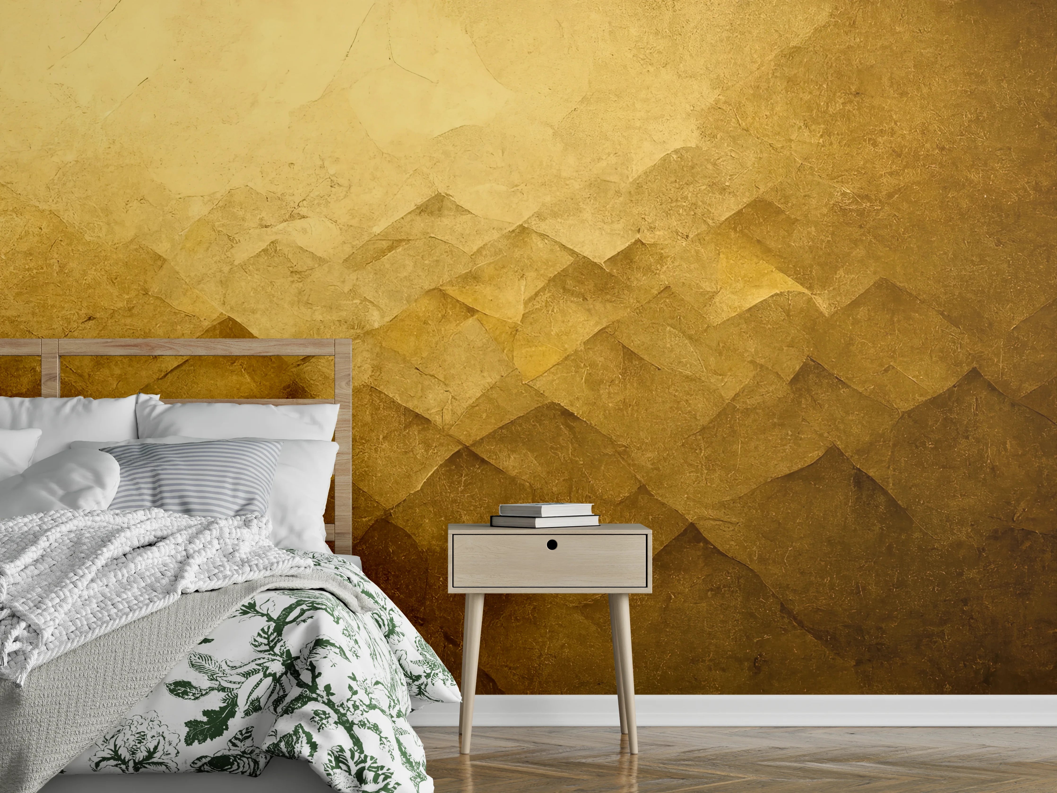 Wandverkleidung Schlafzimmer - Goldene Marmorstruktur schlicht & edel