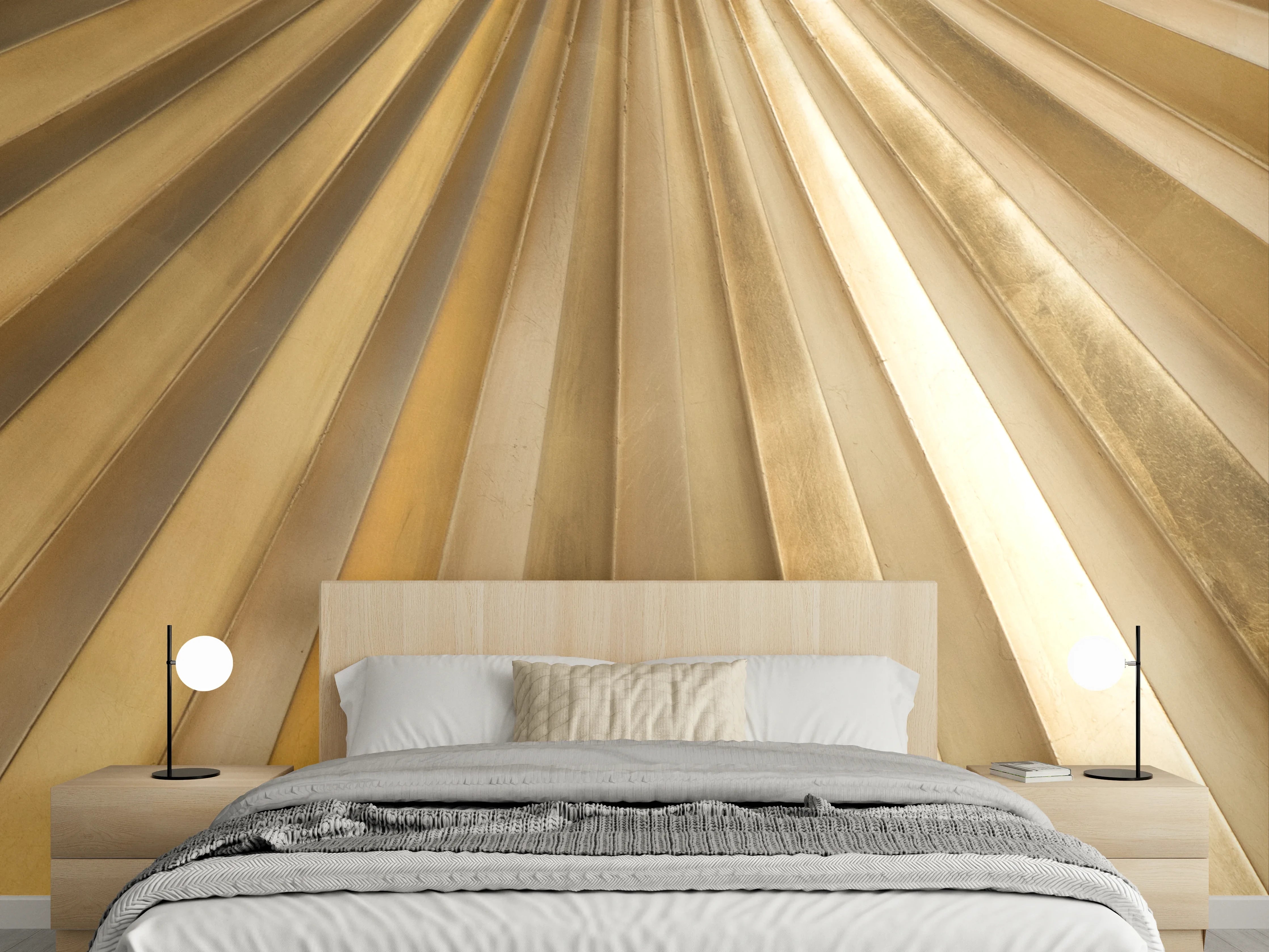 Wandverkleidung Schlafzimmer - Goldene Metallfächer Wanddeko