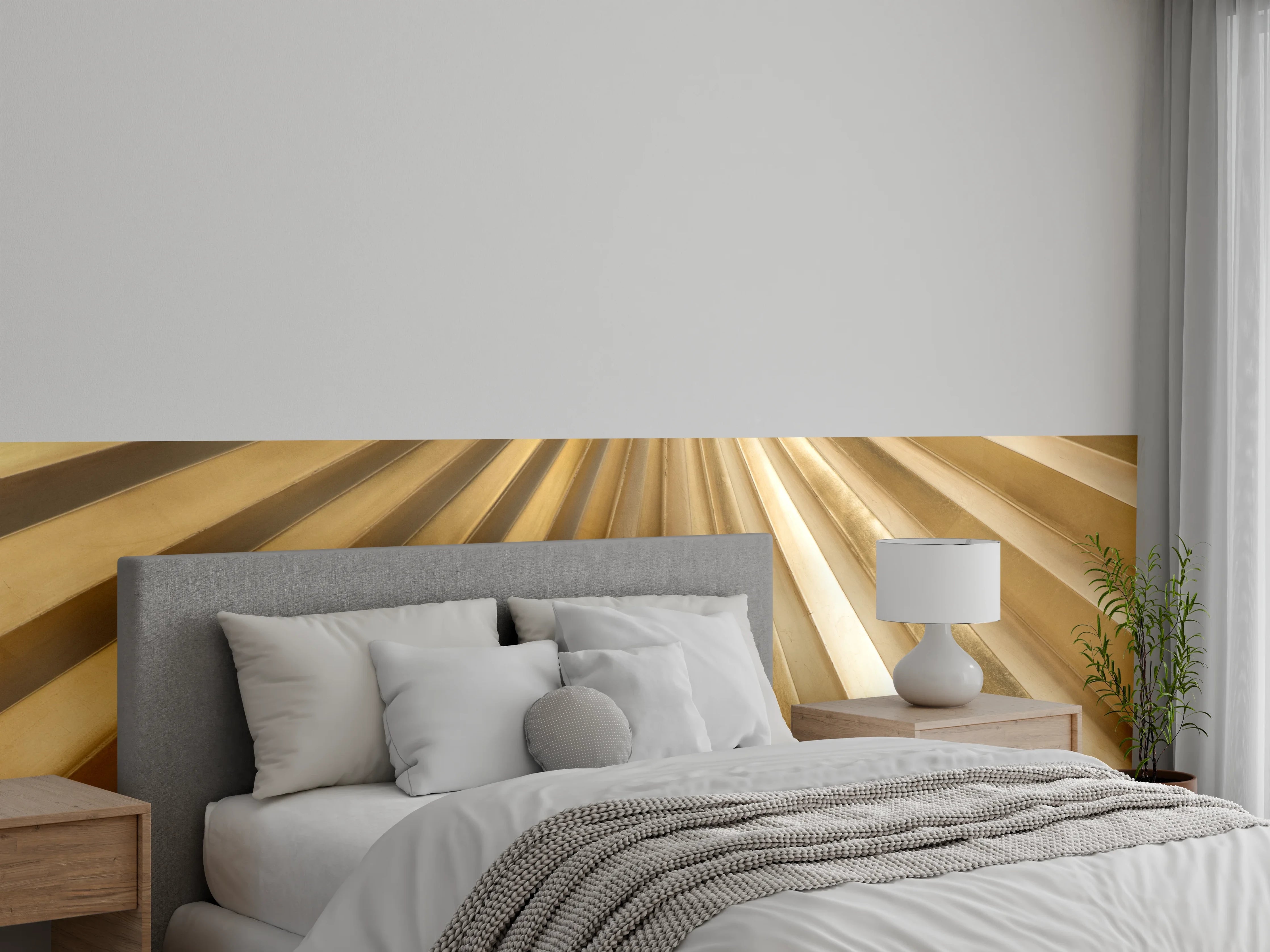 Wandverkleidung Schlafzimmer - Goldene Metallfächer Wanddeko