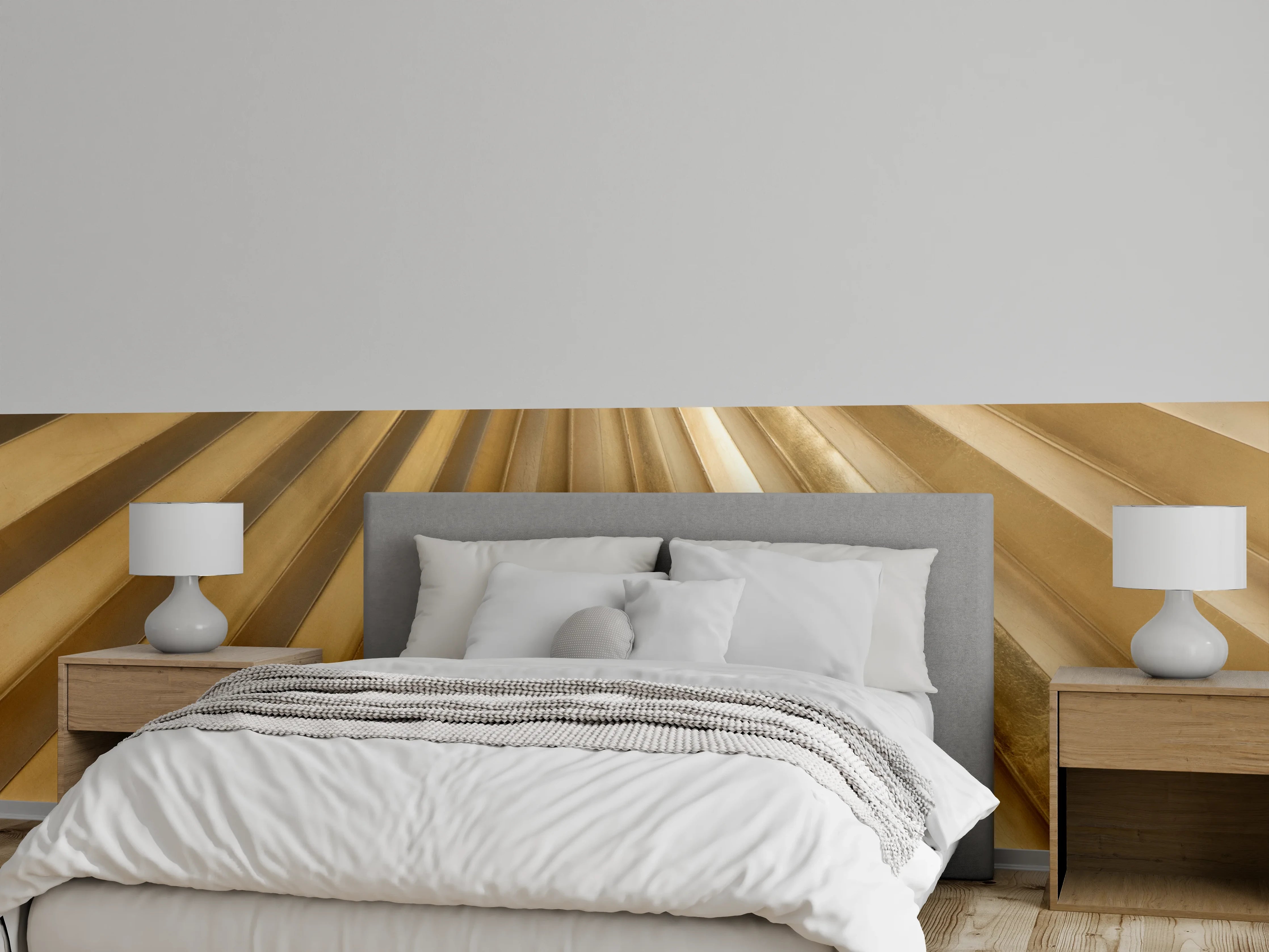 Wandverkleidung Schlafzimmer - Goldene Metallfächer Wanddeko
