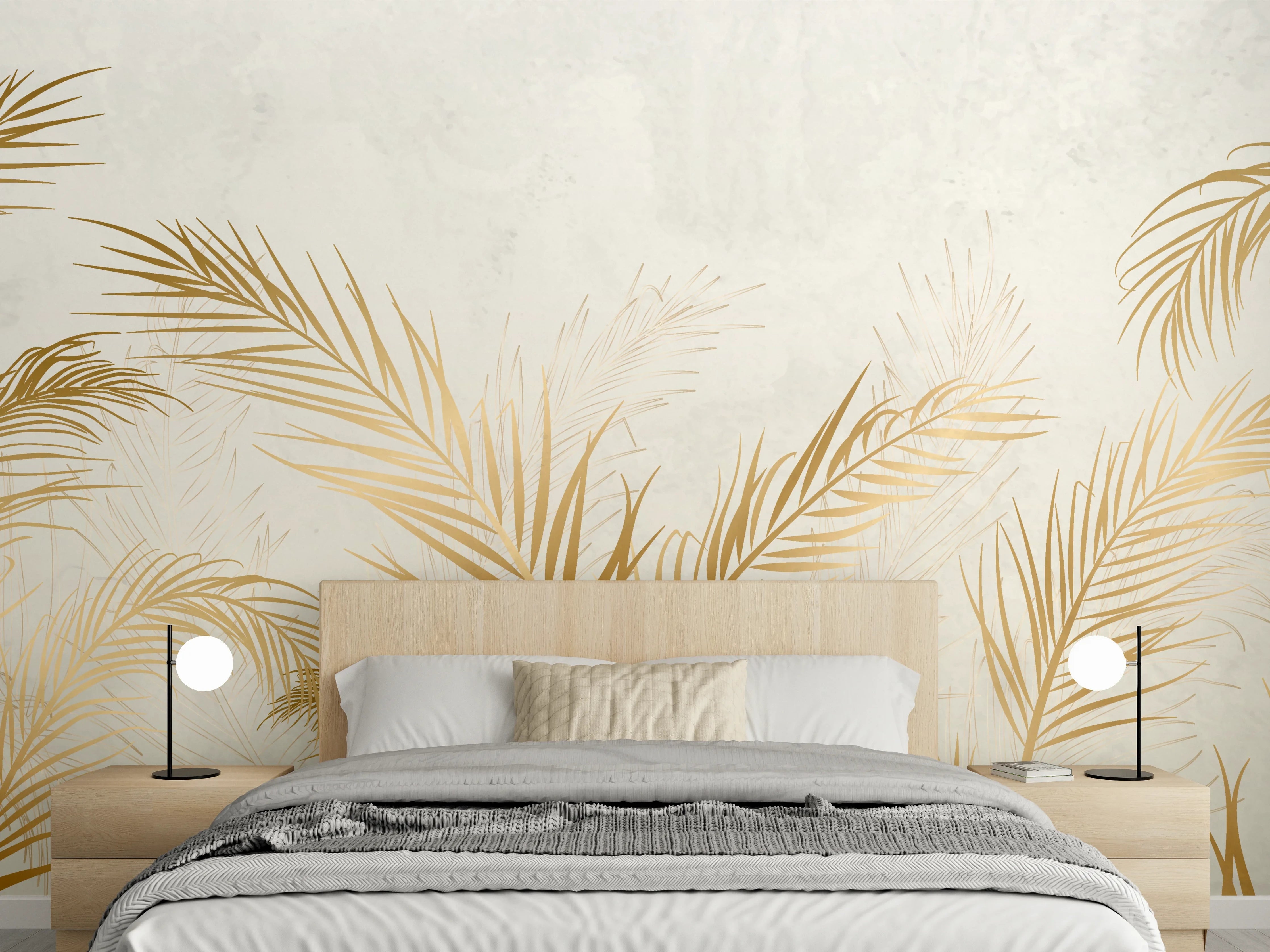 Wandverkleidung Schlafzimmer - Goldene Palmwedel Deko