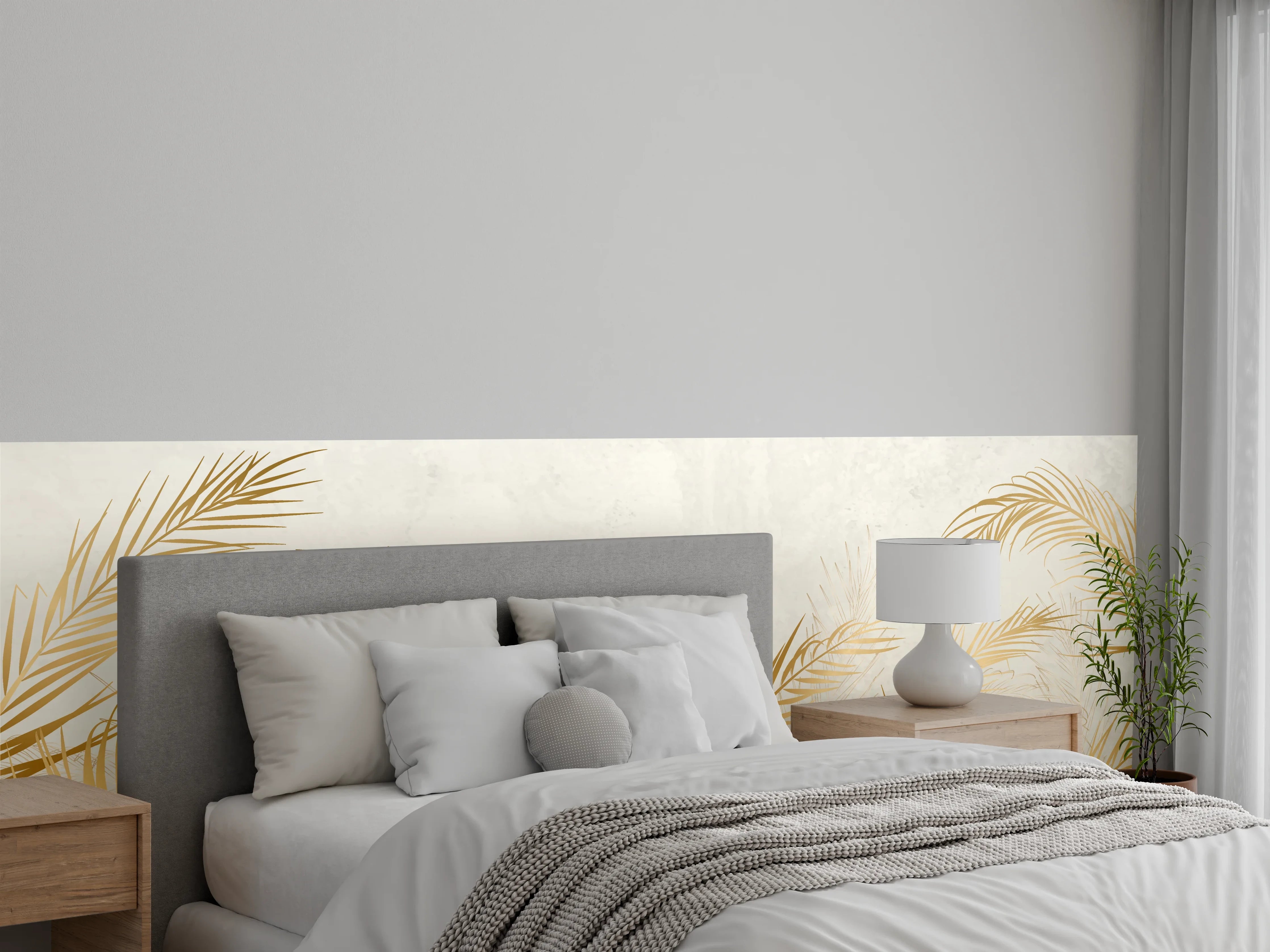 Wandverkleidung Schlafzimmer - Goldene Palmwedel Deko