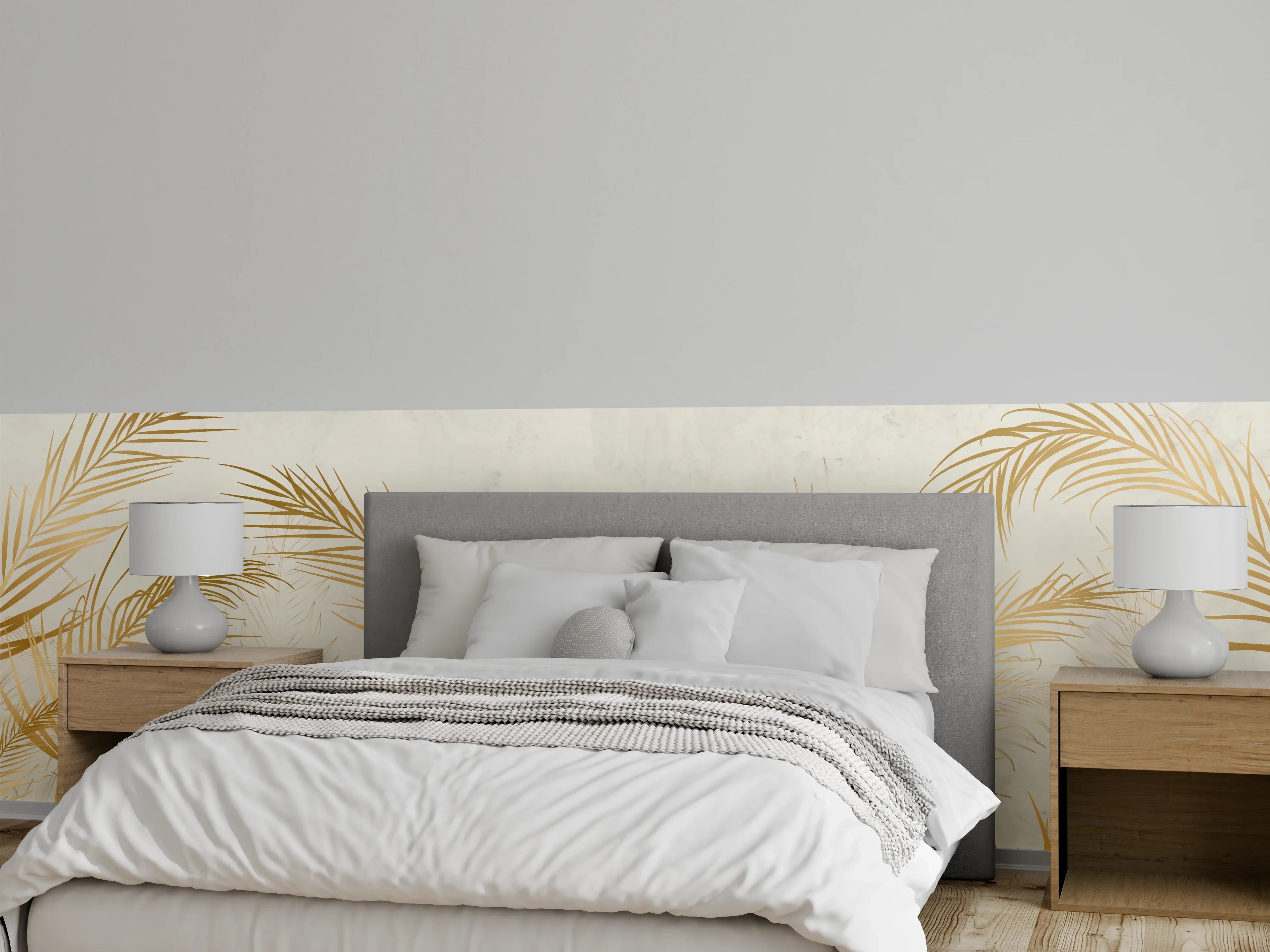 Wandverkleidung Schlafzimmer - Goldene Palmwedel Deko