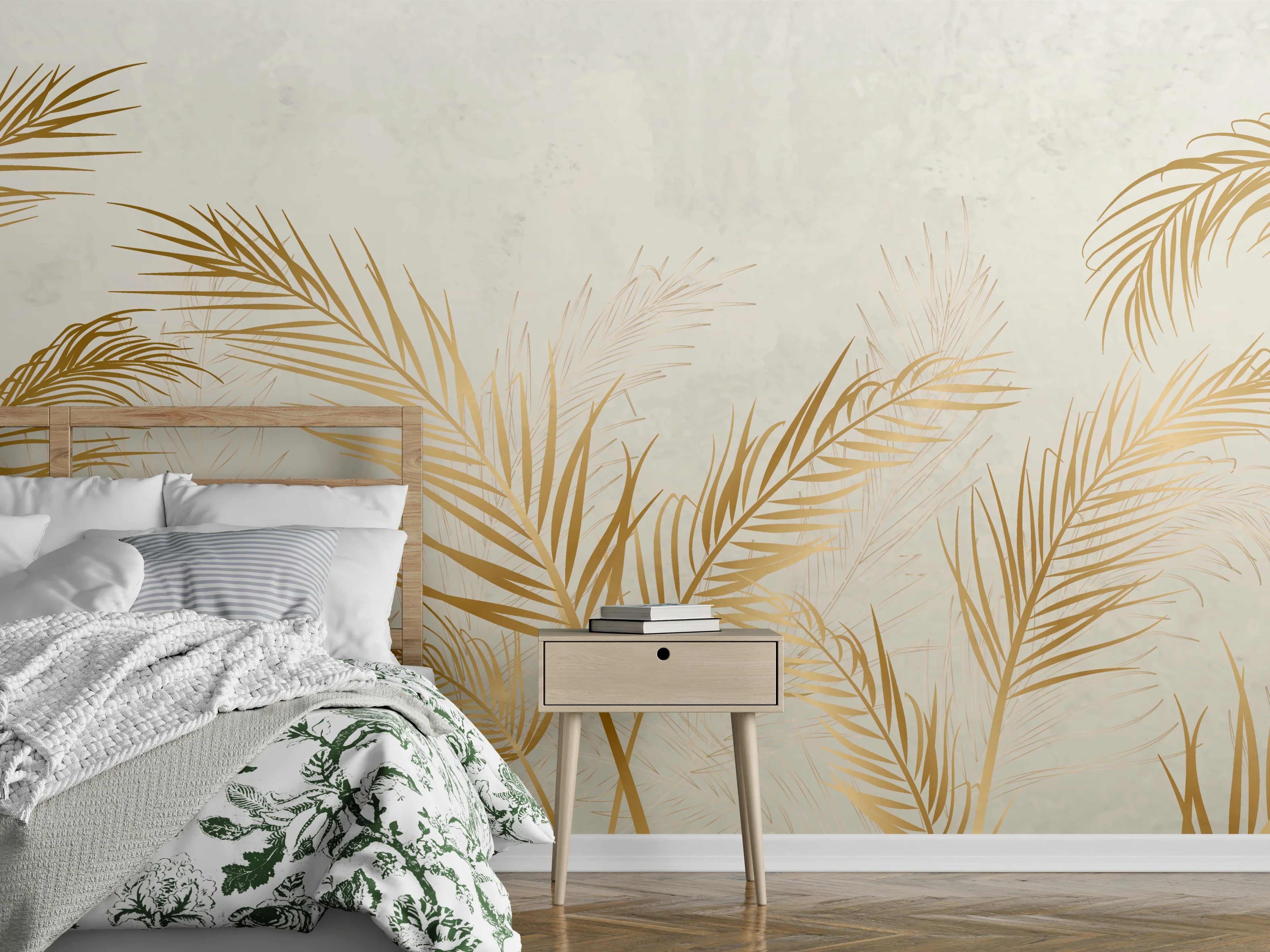 Wandverkleidung Schlafzimmer - Goldene Palmwedel Deko