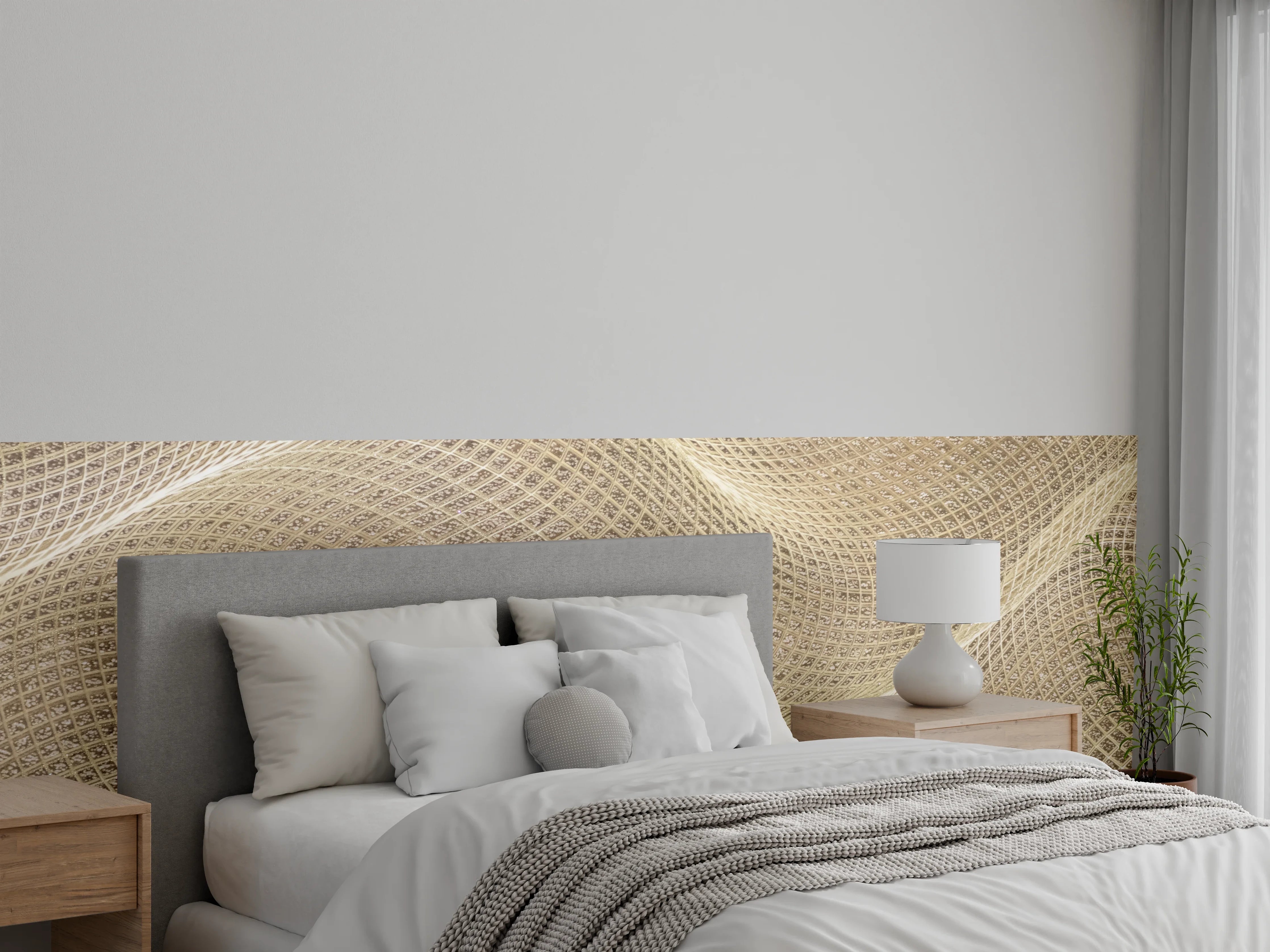 Wandverkleidung Schlafzimmer - Goldene Sandtextur mit feinen Mustern