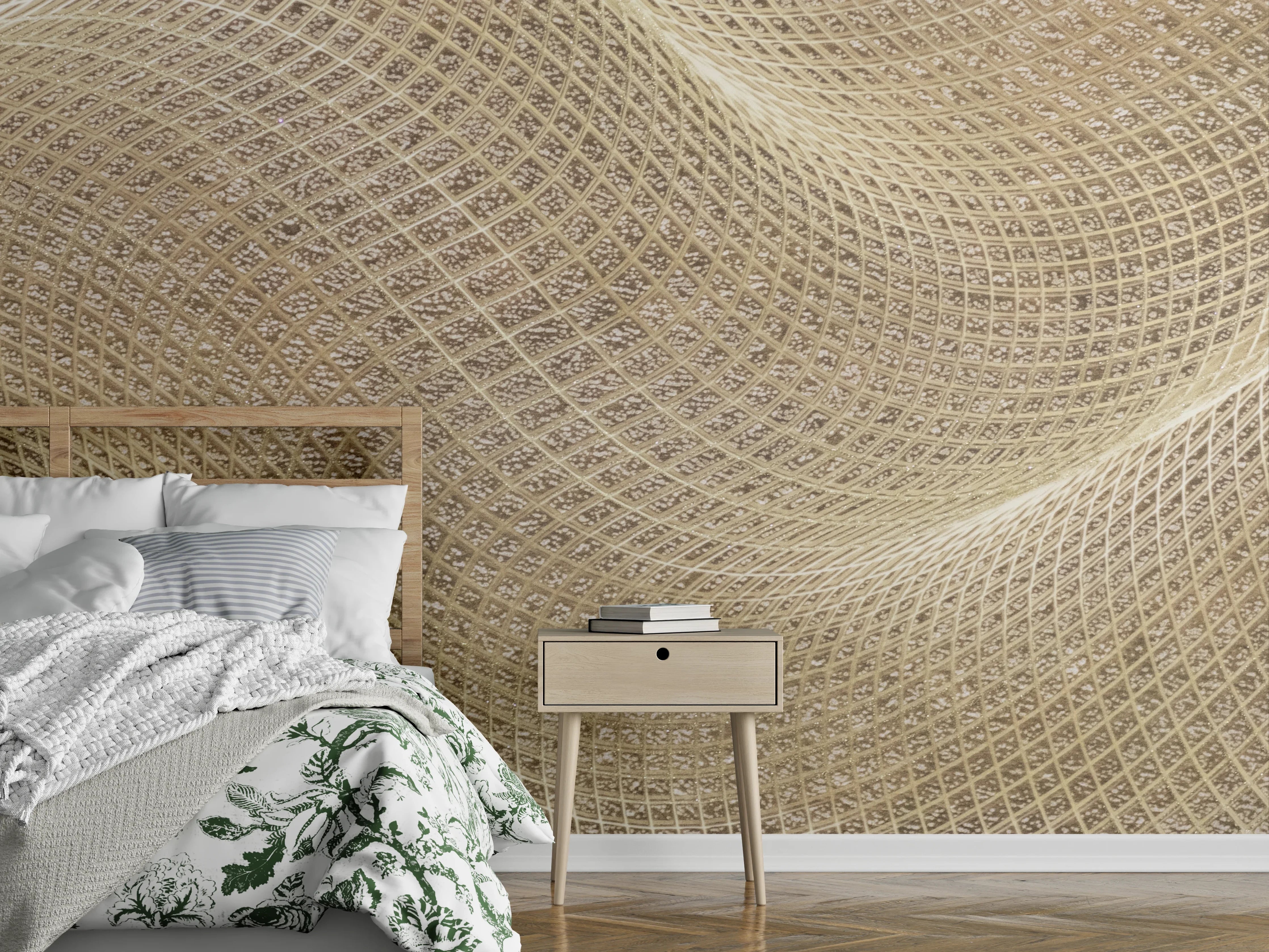 Wandverkleidung Schlafzimmer - Goldene Sandtextur mit feinen Mustern