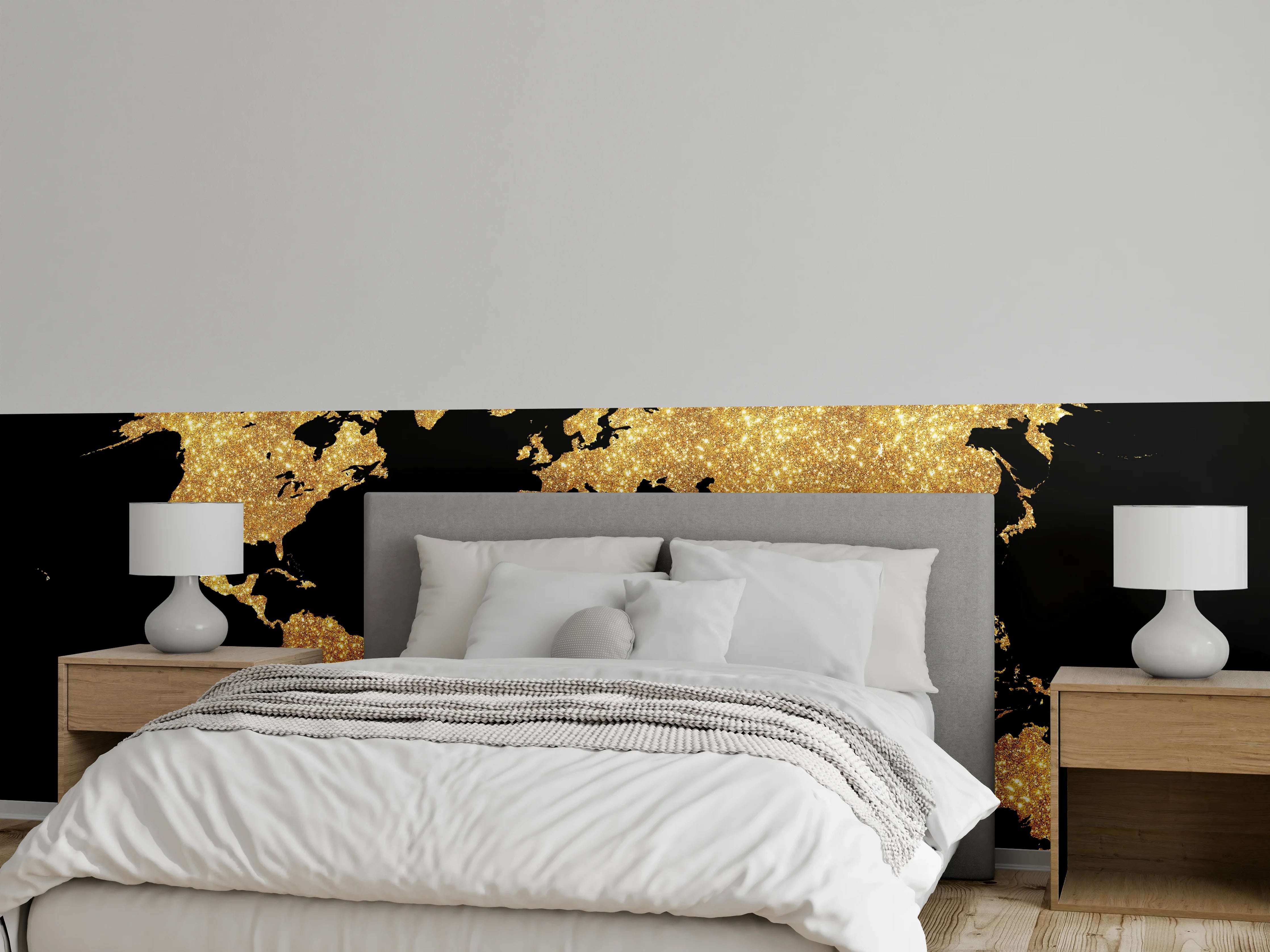 Wandverkleidung Schlafzimmer - Goldene Weltkarte Nachtlicht