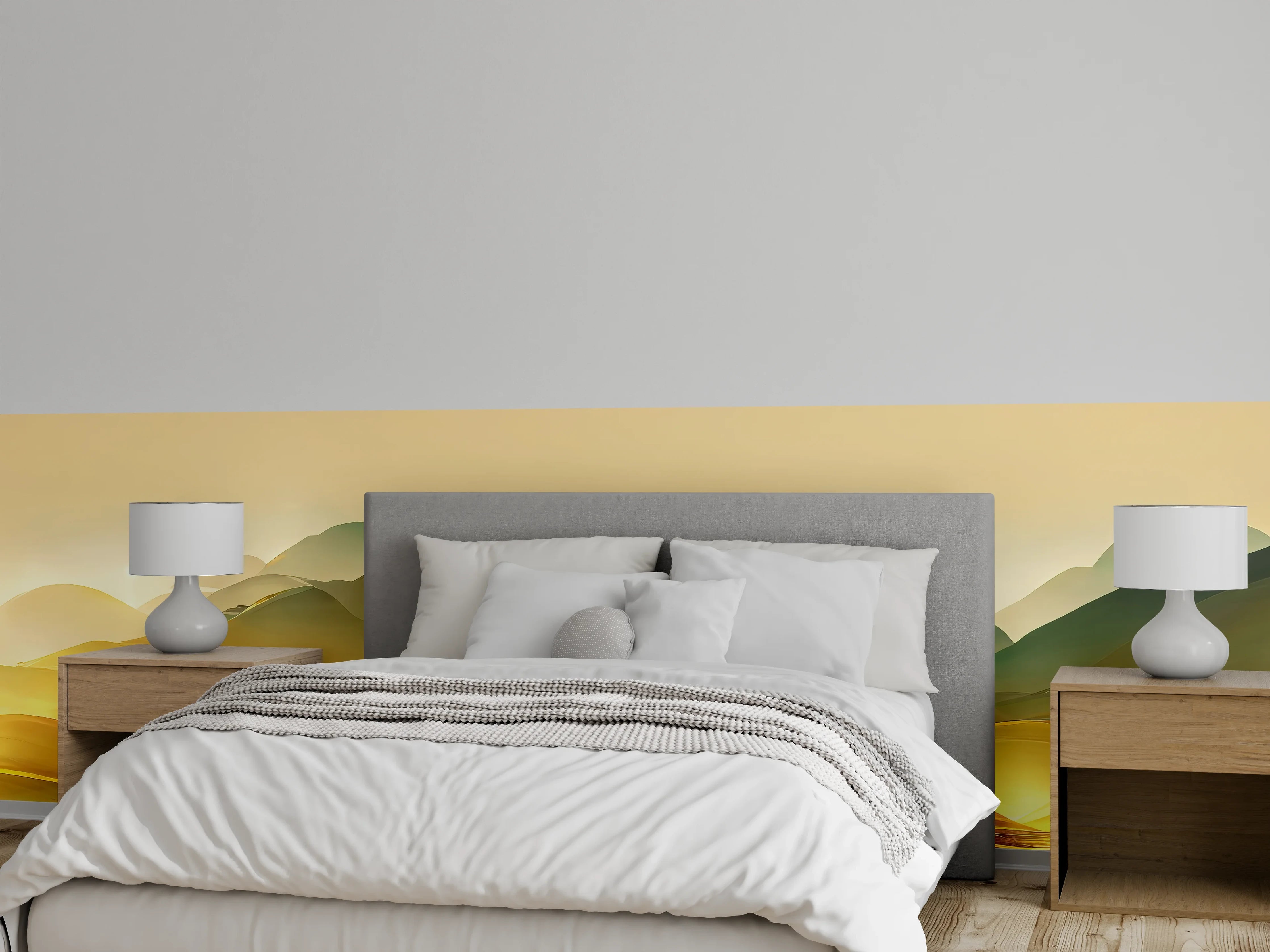 Wandverkleidung Schlafzimmer - Goldene abstrakte Landschaft Wandbild