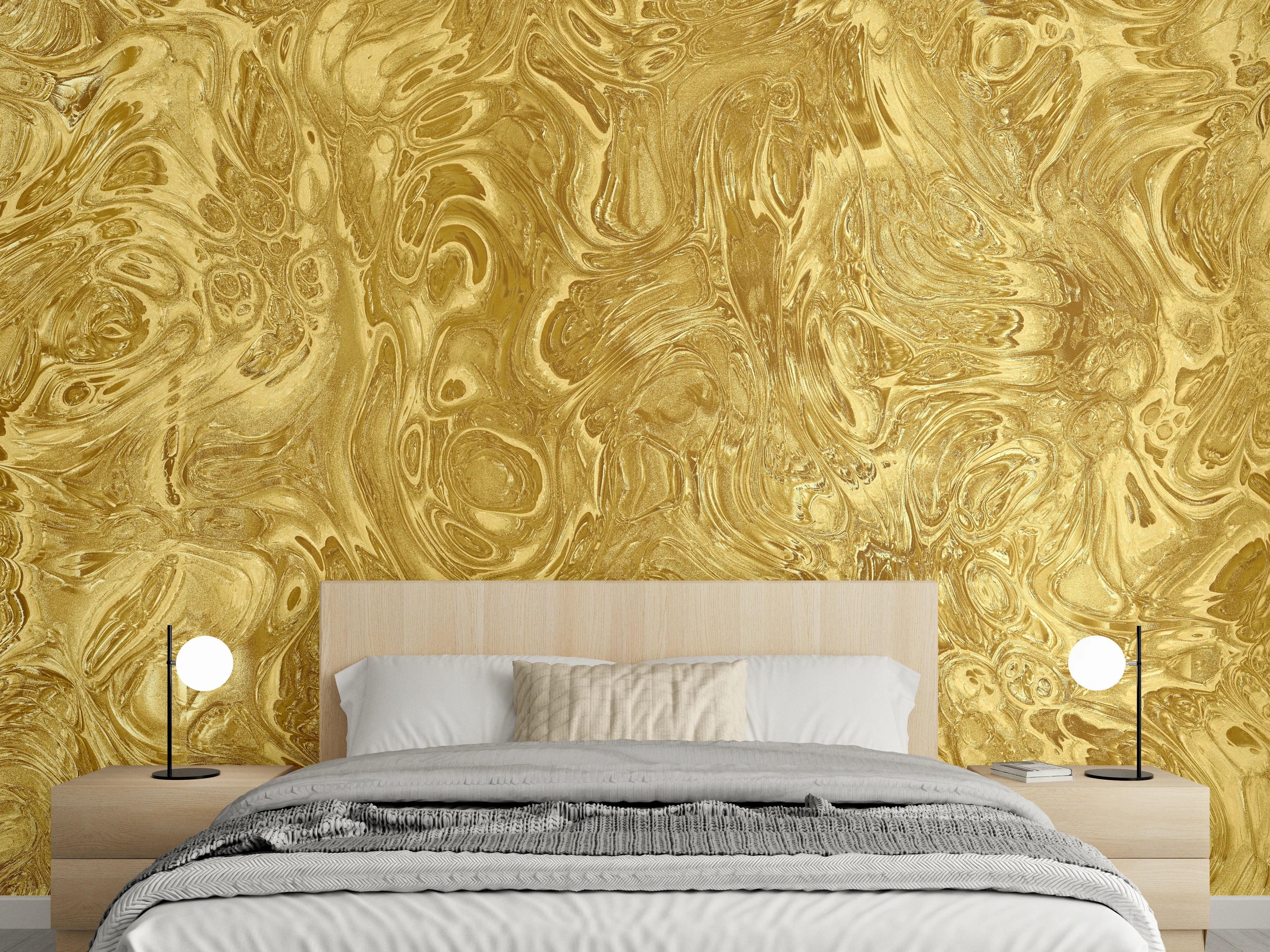 Wandverkleidung Schlafzimmer - Goldene abstrakte Marmoroptik