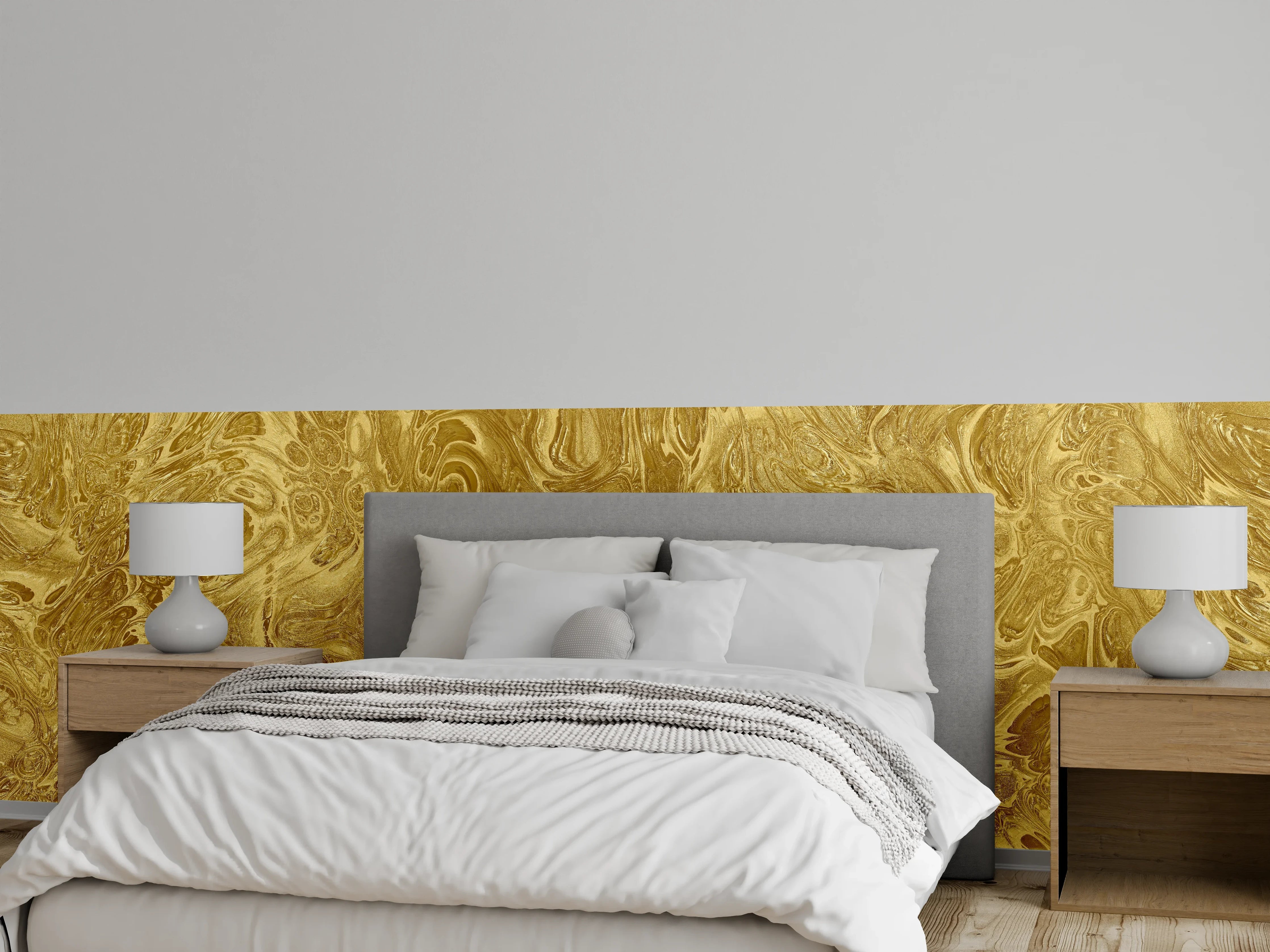 Wandverkleidung Schlafzimmer - Goldene abstrakte Marmoroptik