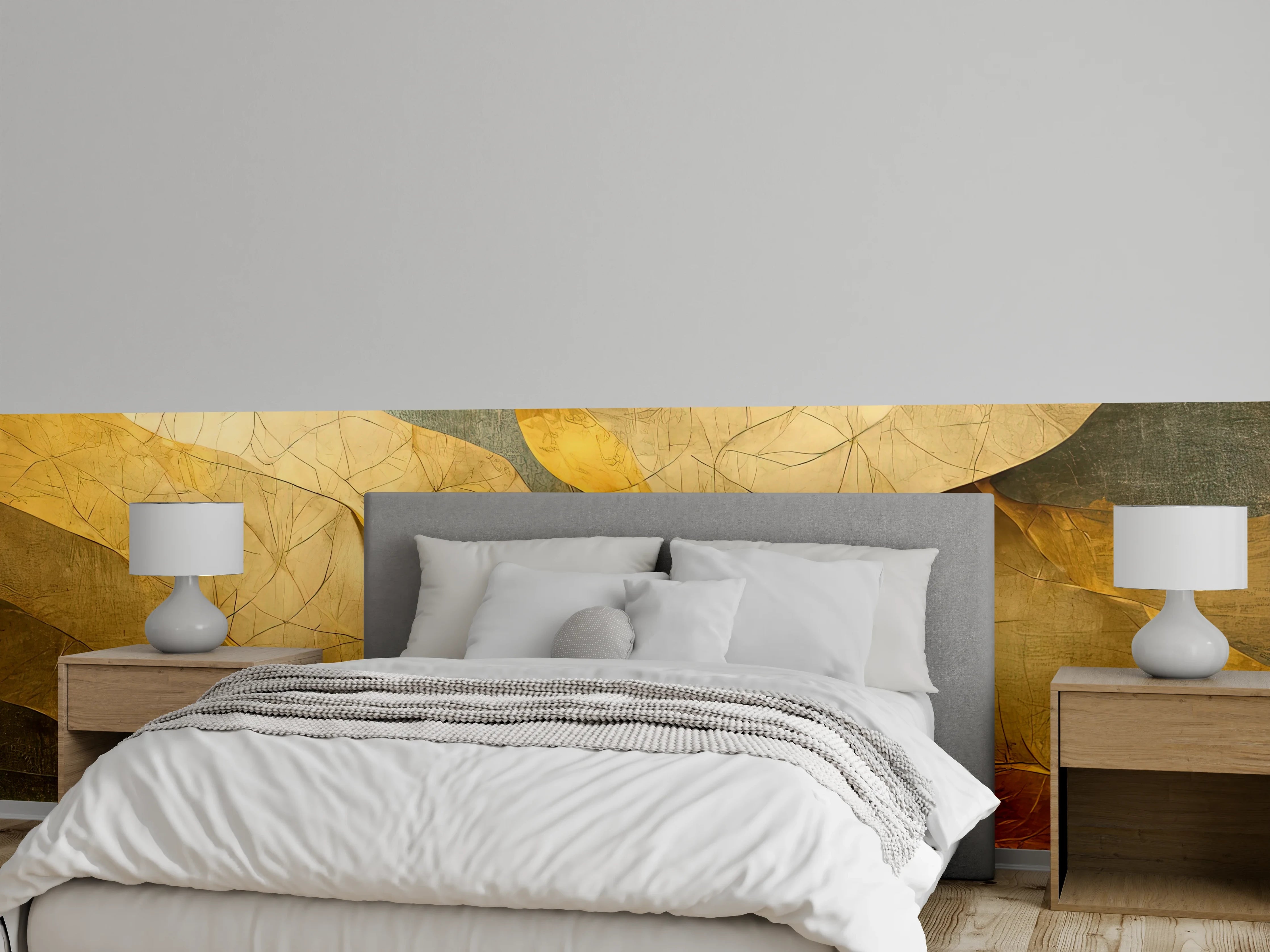 Wandverkleidung Schlafzimmer - Goldene abstrakte Wellenstruktur