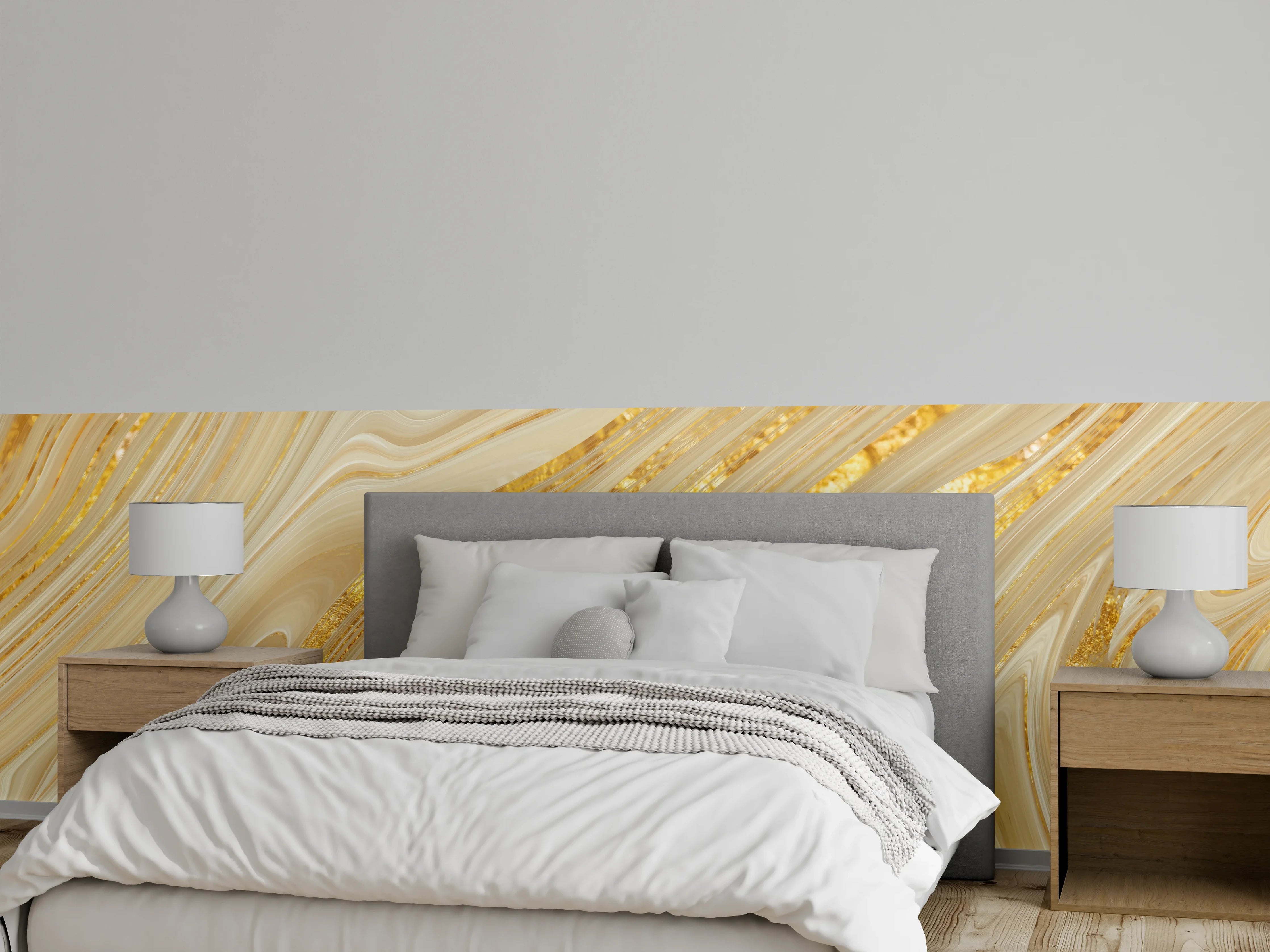 Wandverkleidung Schlafzimmer - Goldene wellenförmige Marmorierung
