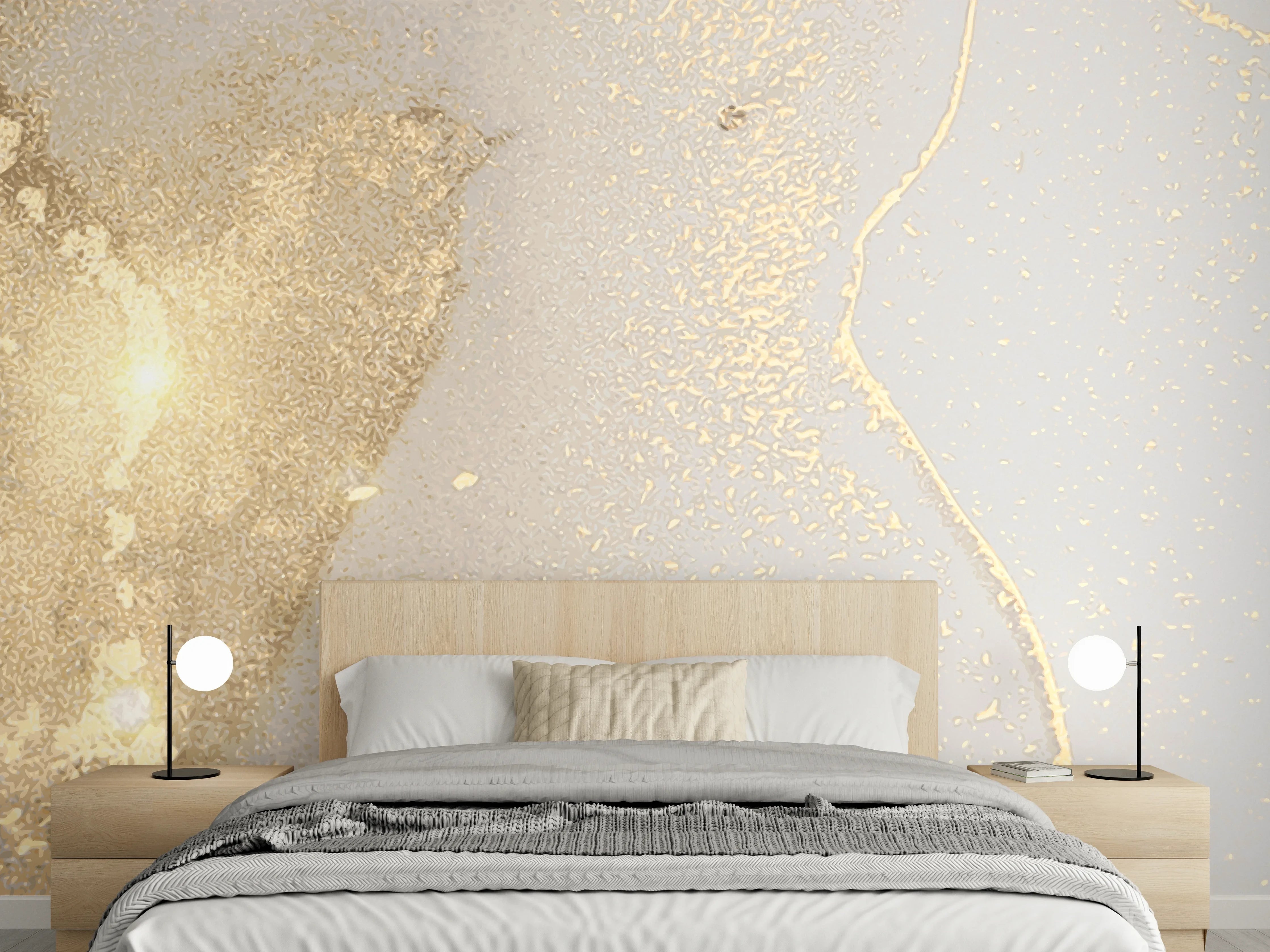 Wandverkleidung Schlafzimmer - Goldener Glanz auf Cremeweiß