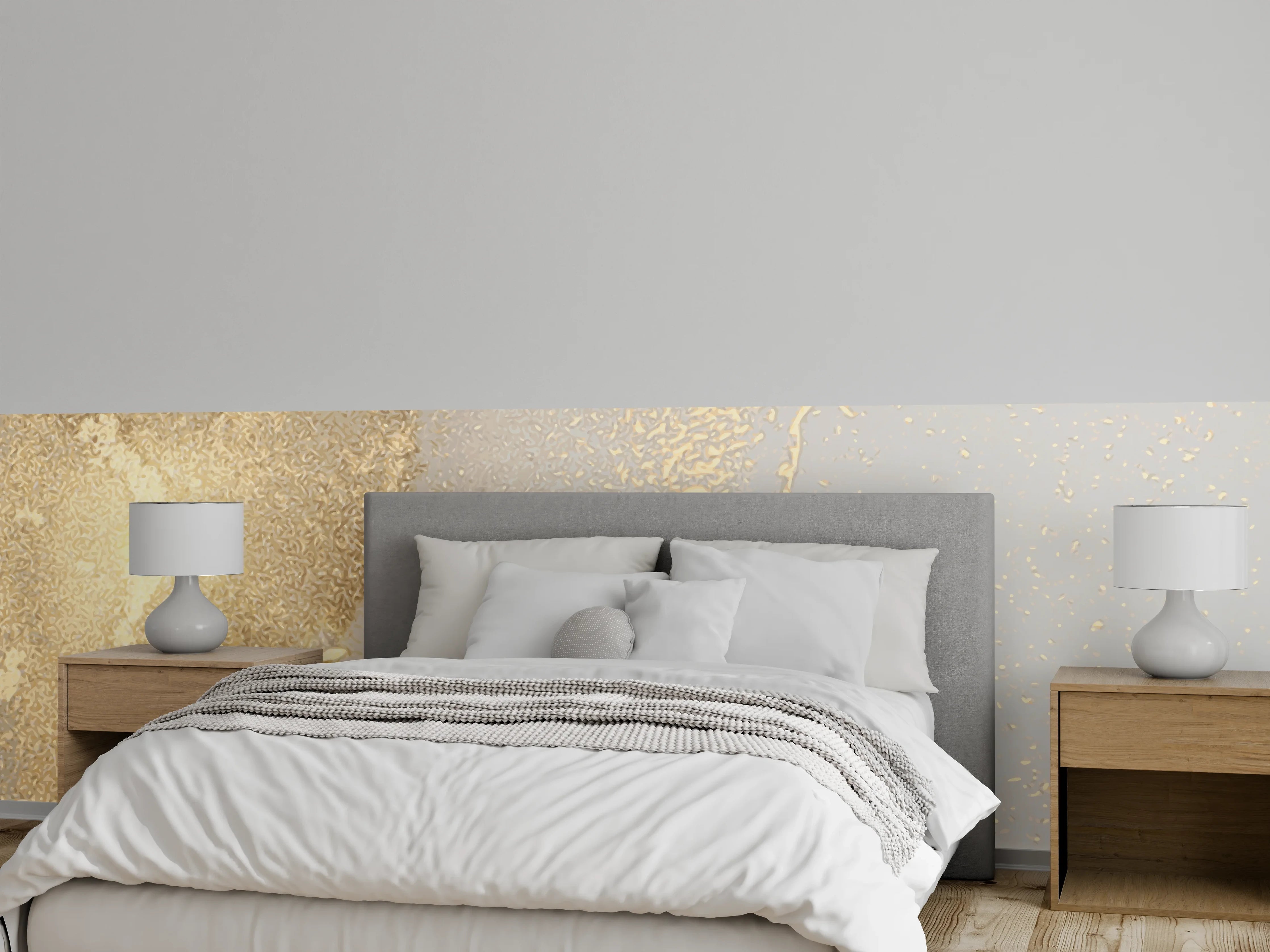 Wandverkleidung Schlafzimmer - Goldener Glanz auf Cremeweiß