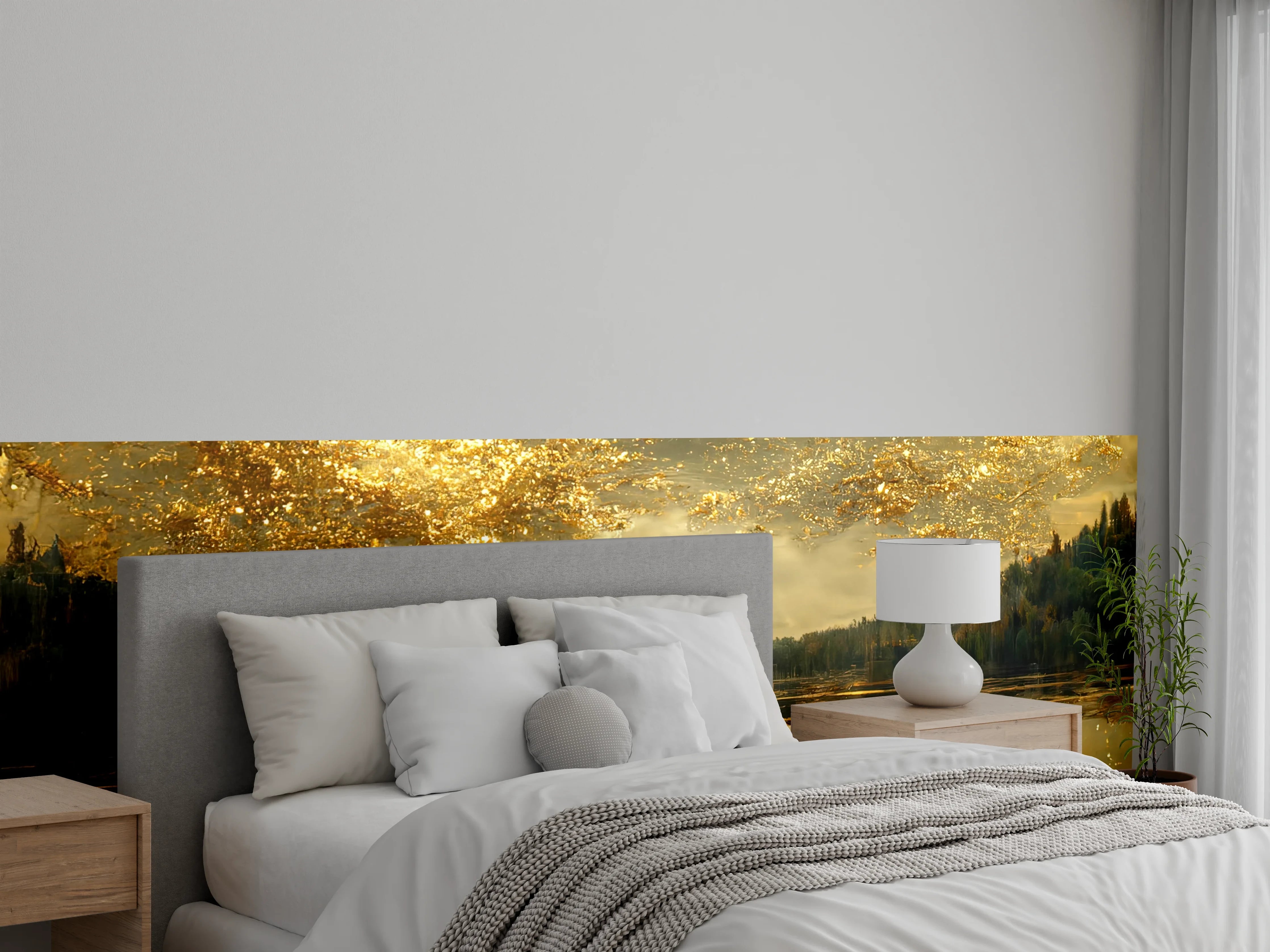 Wandverkleidung Schlafzimmer - Goldener See im Sonnenuntergang