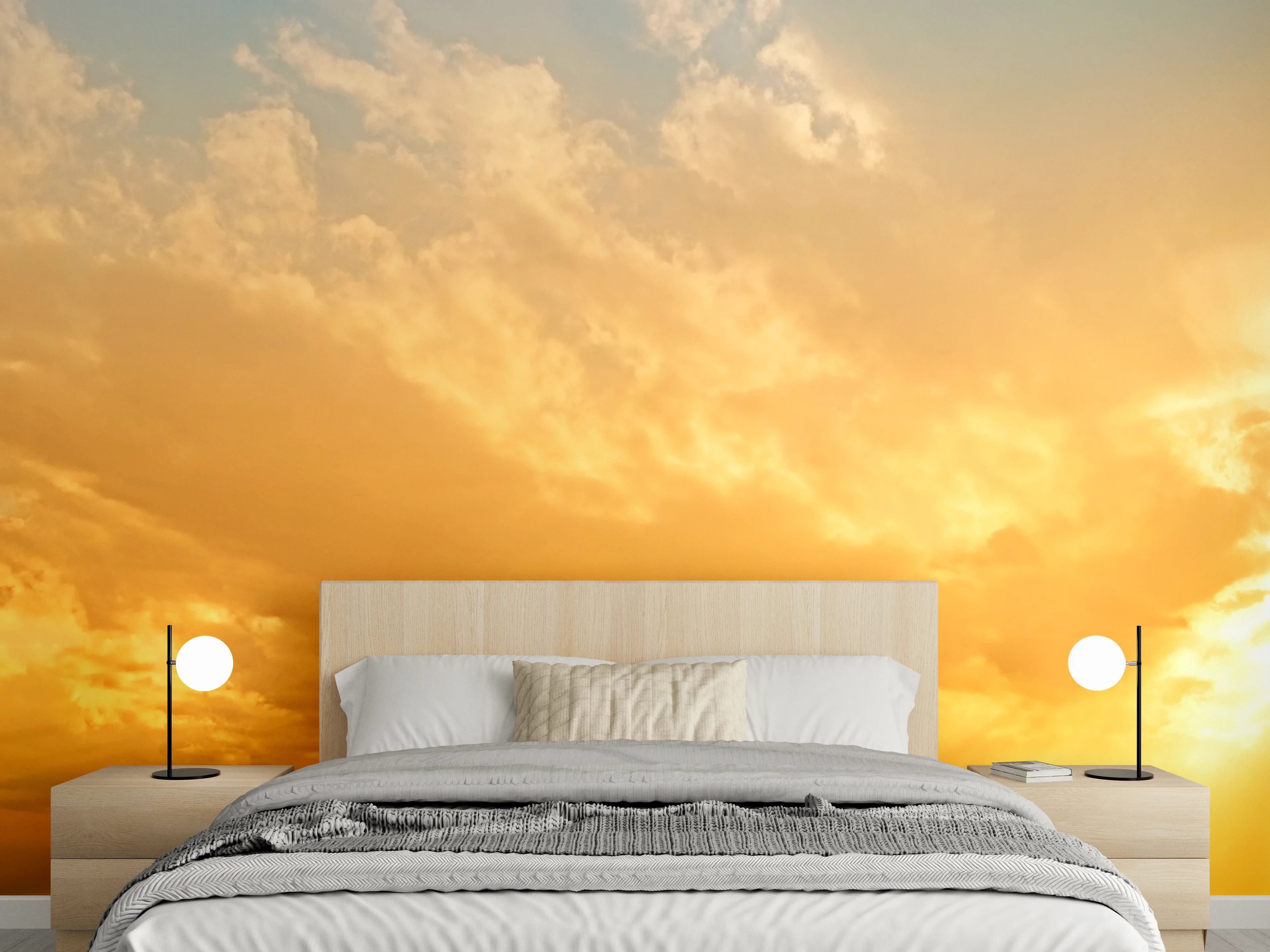 Wandverkleidung Schlafzimmer - Goldener Sonnenaufgang Himmel Fotomotiv