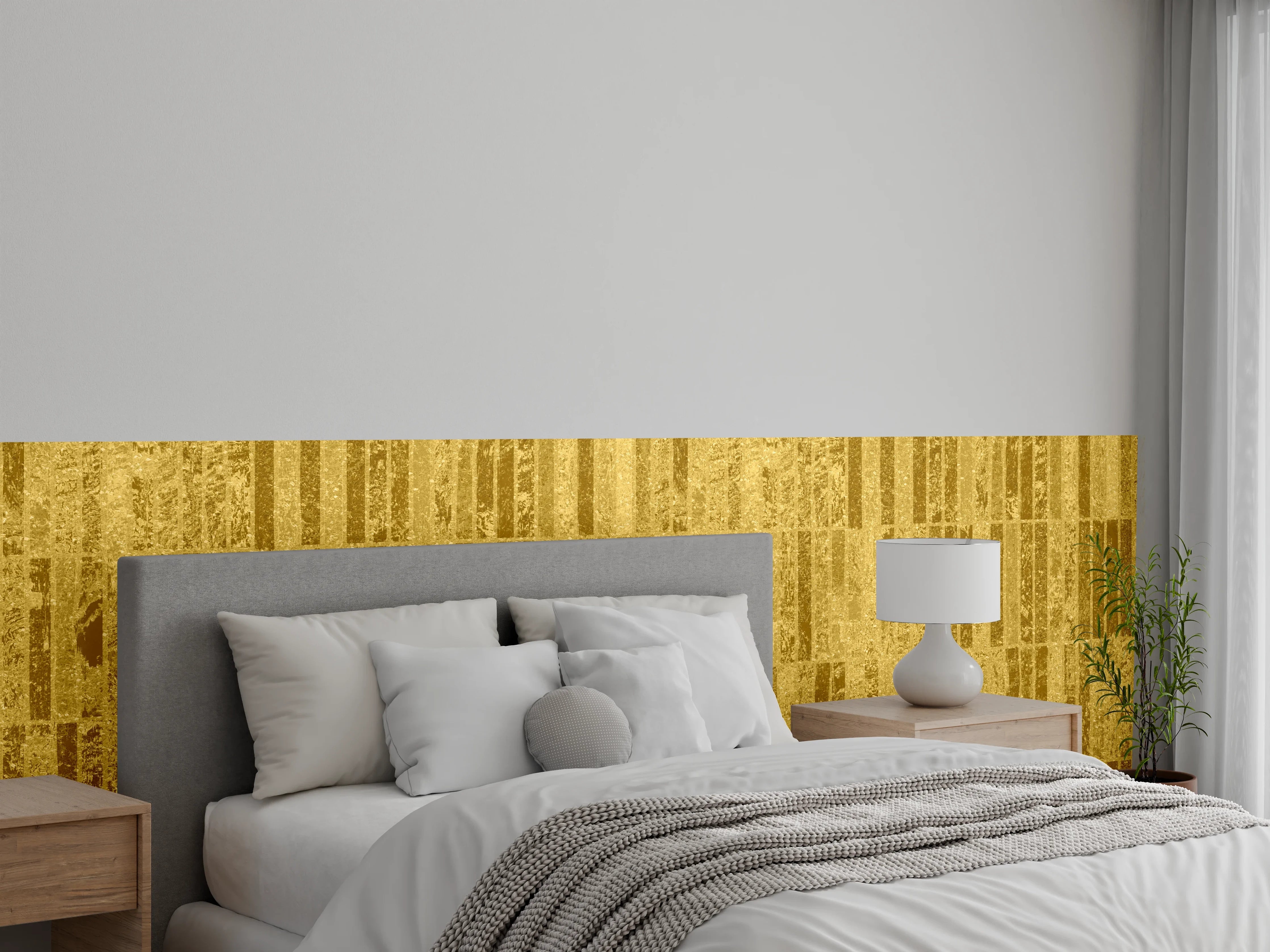 Wandverkleidung Schlafzimmer - Goldener Vintage-Marmor mit Streifenmuster