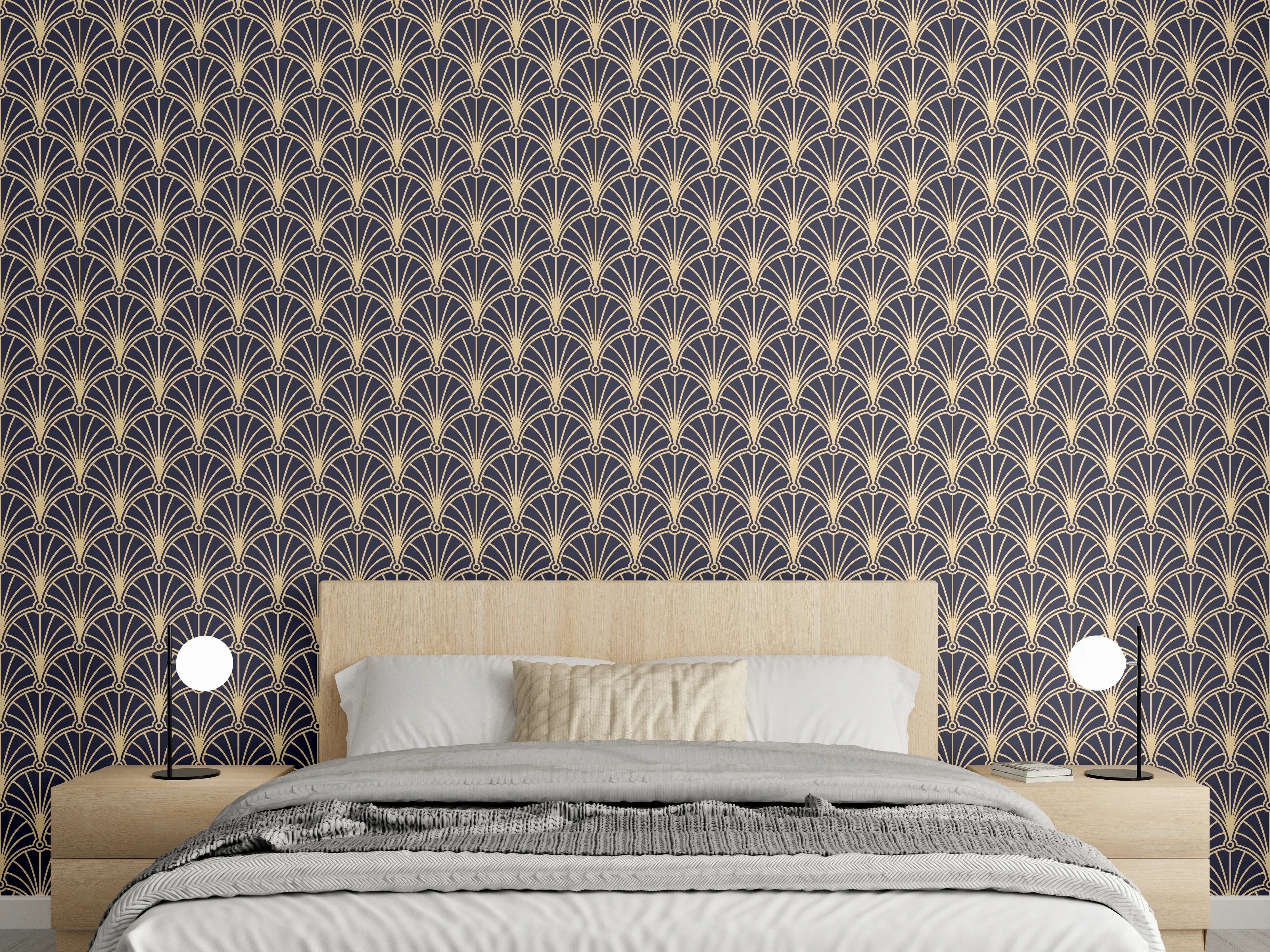Wandverkleidung Schlafzimmer - Goldenes Art-Déco Muster – Elegant