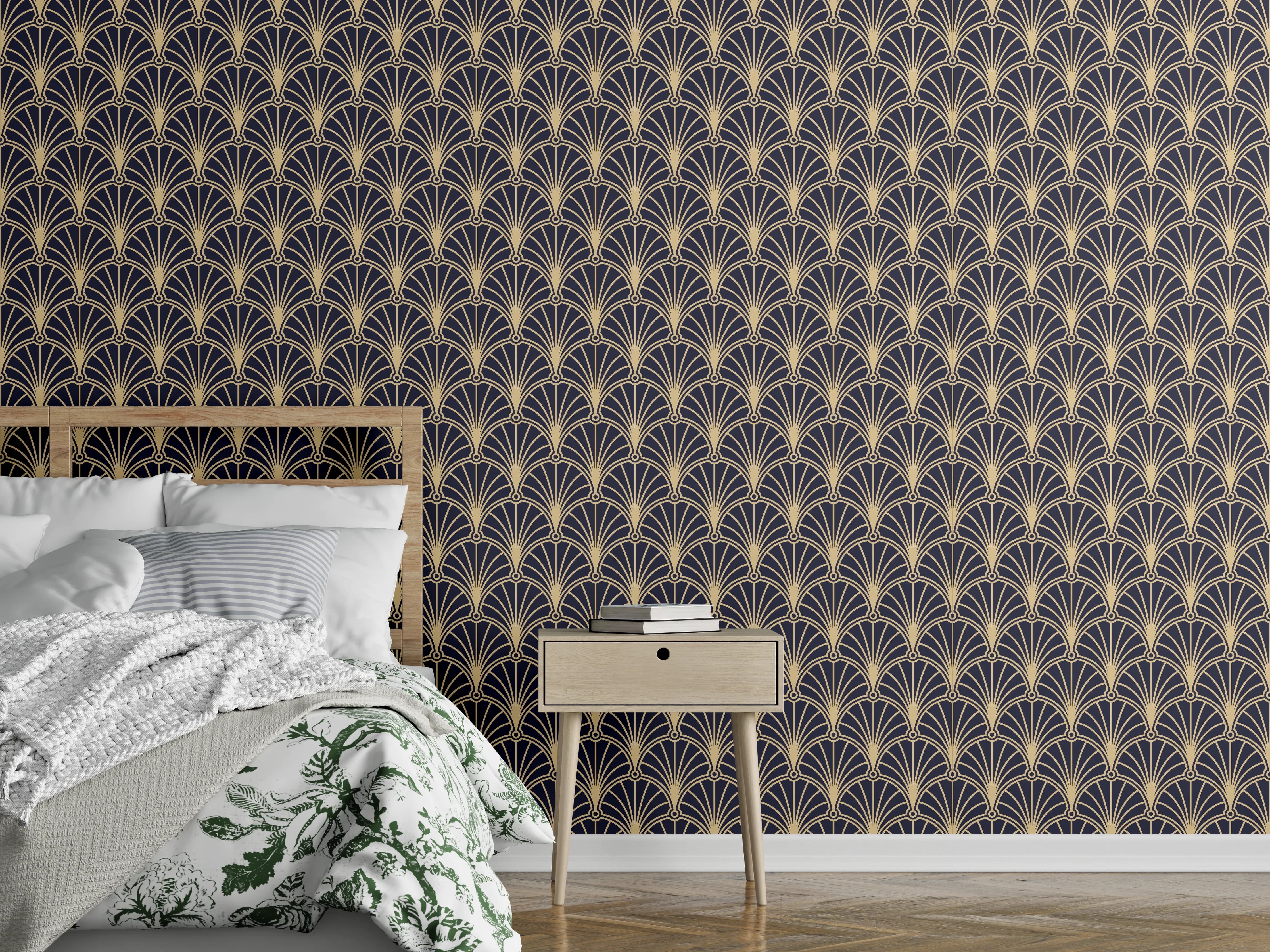 Wandverkleidung Schlafzimmer - Goldenes Art-Déco Muster – Elegant