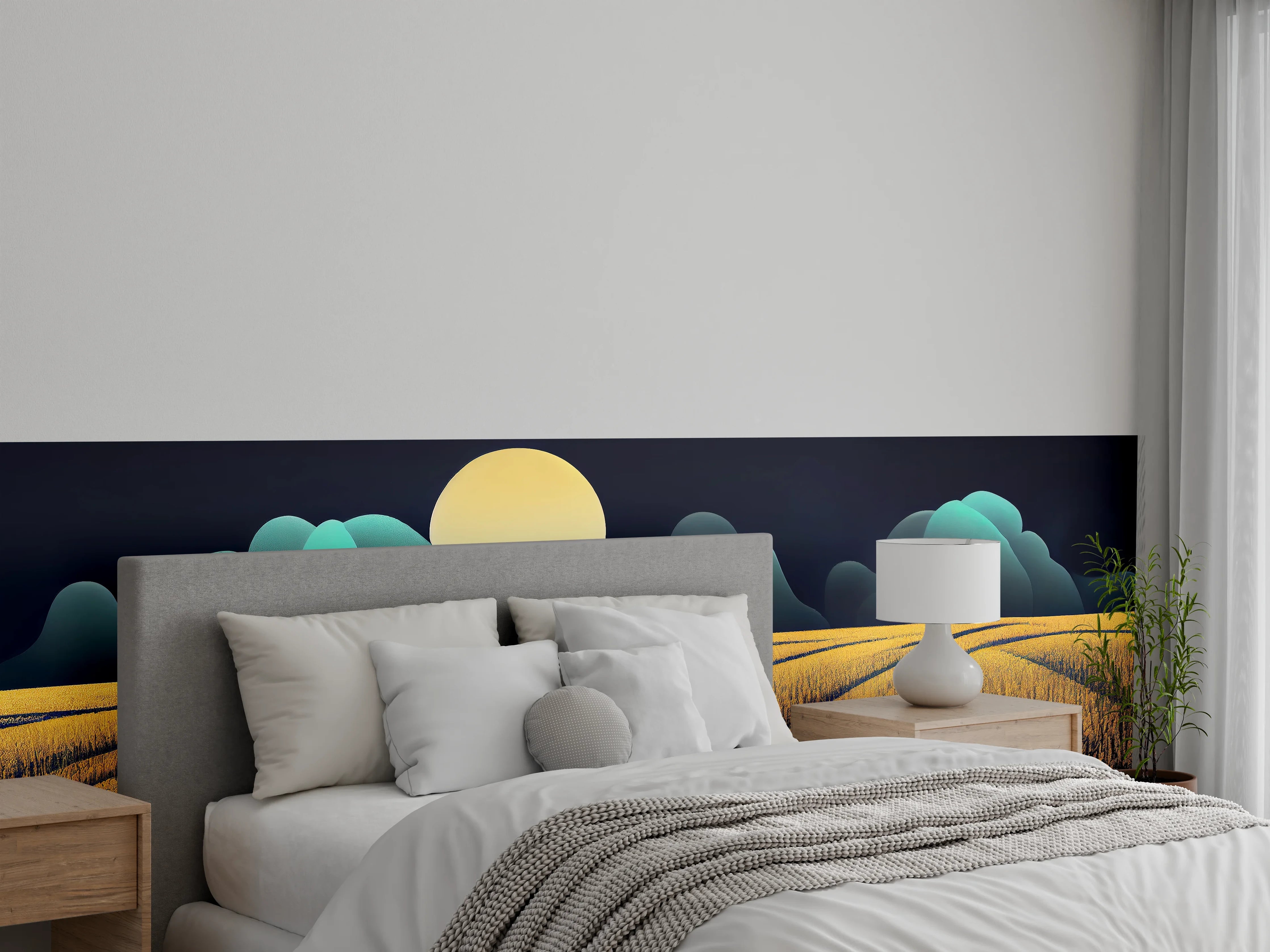 Wandverkleidung Schlafzimmer - Goldenes Feld bei Vollmond Nacht