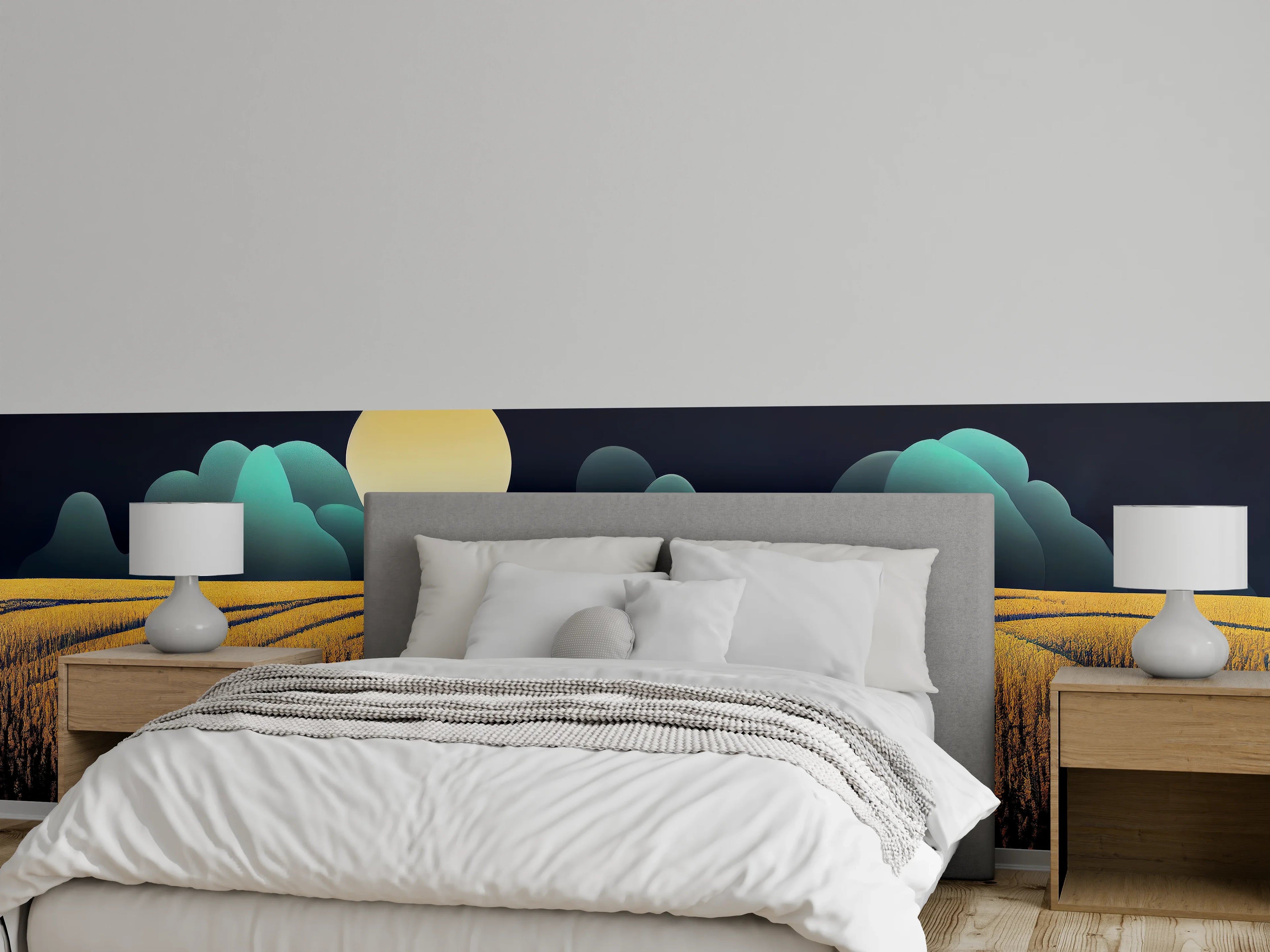 Wandverkleidung Schlafzimmer - Goldenes Feld bei Vollmond Nacht
