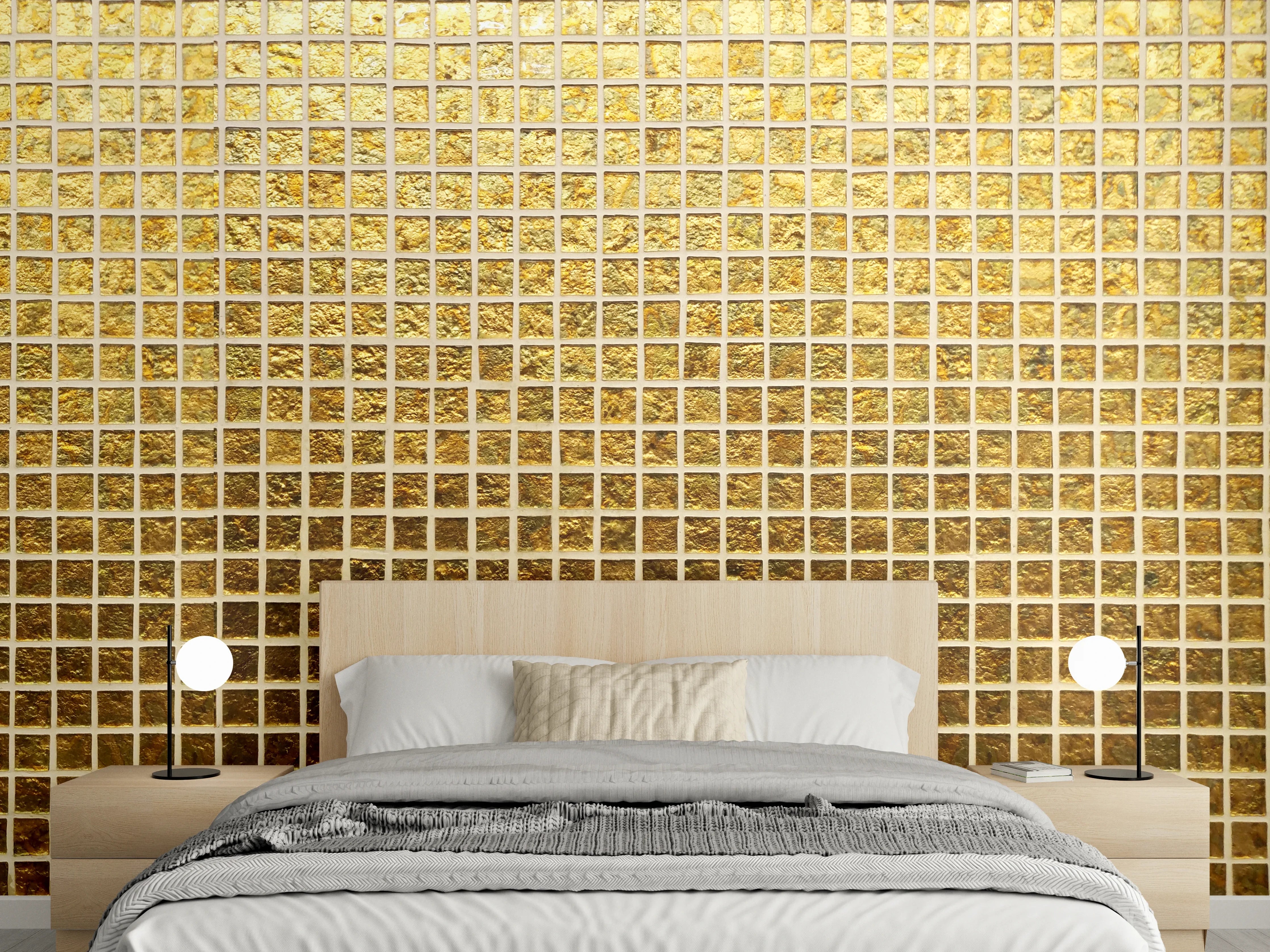 Wandverkleidung Schlafzimmer - Goldenes Fliesenmuster