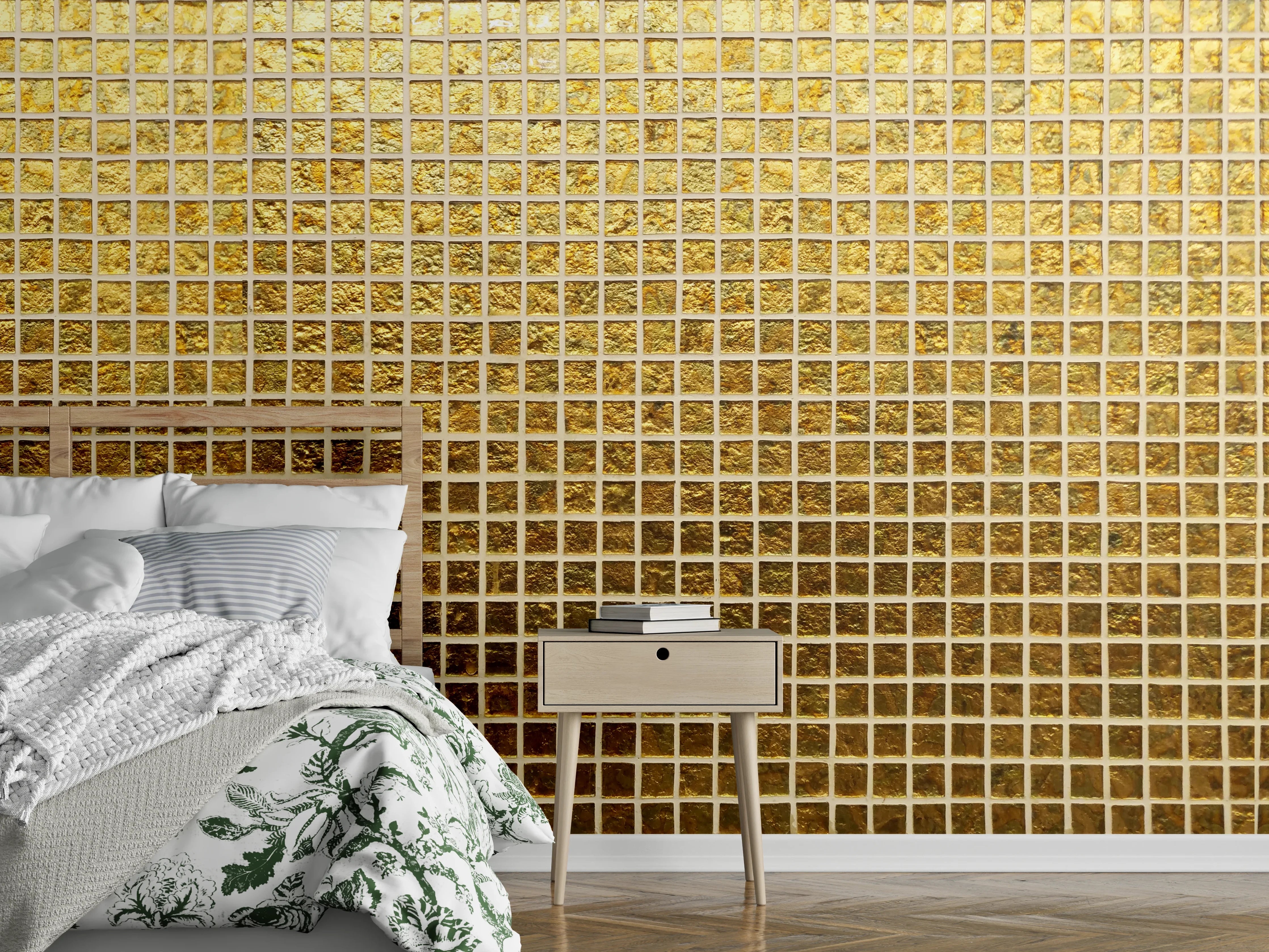 Wandverkleidung Schlafzimmer - Goldenes Fliesenmuster