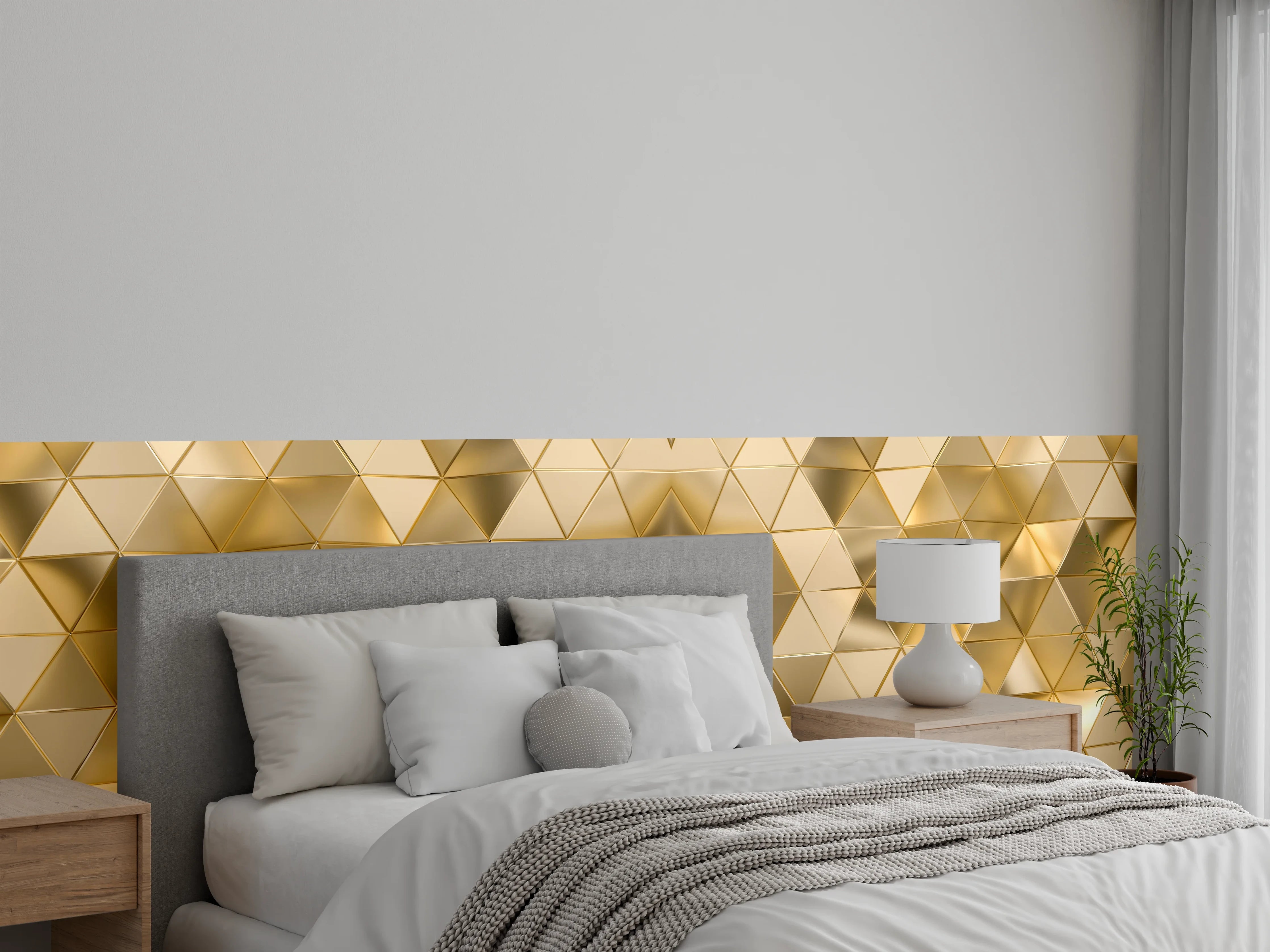 Wandverkleidung Schlafzimmer - Goldenes Geometrie-Muster