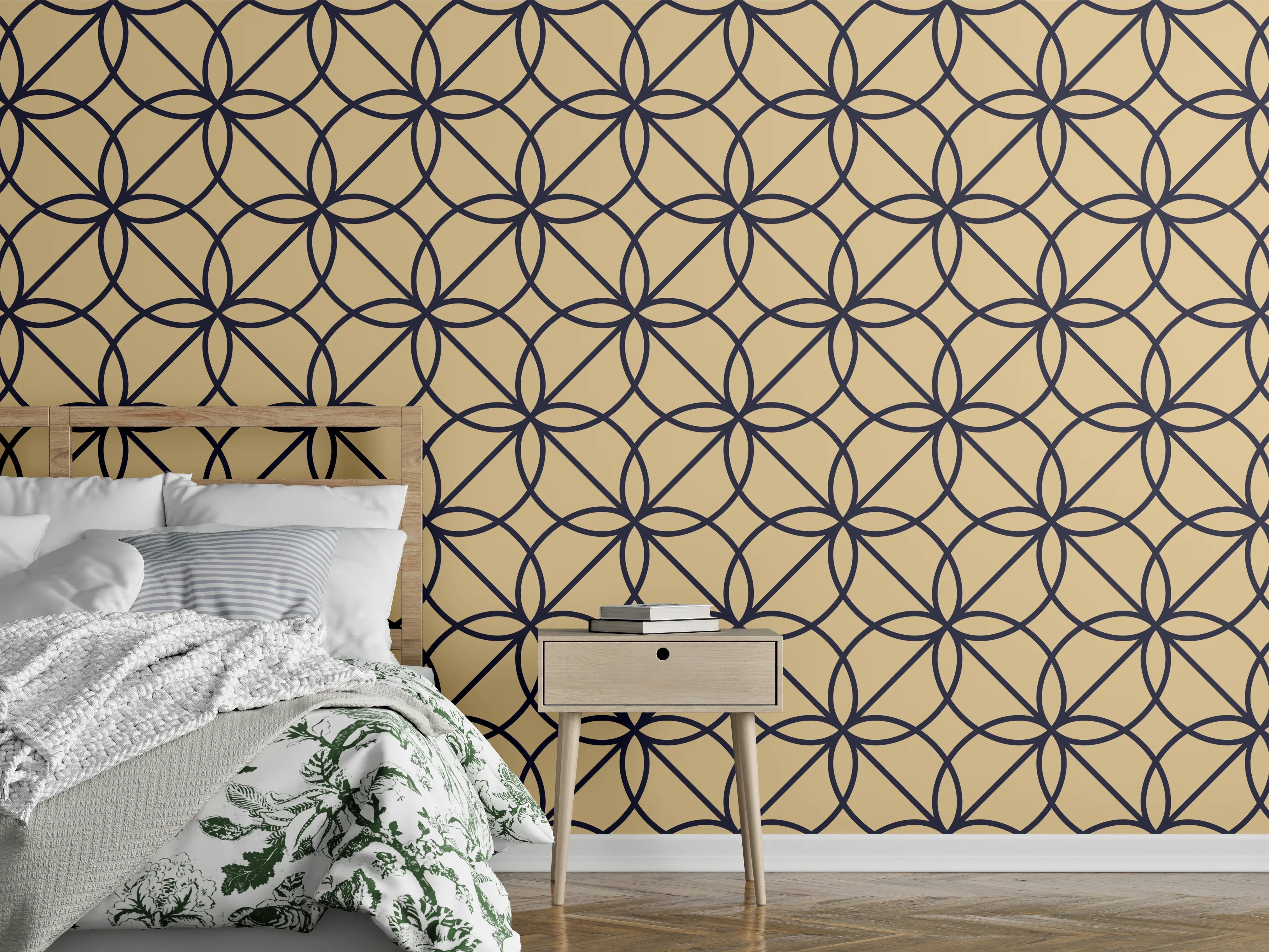 Wandverkleidung Schlafzimmer - Goldenes Geometrisches Muster