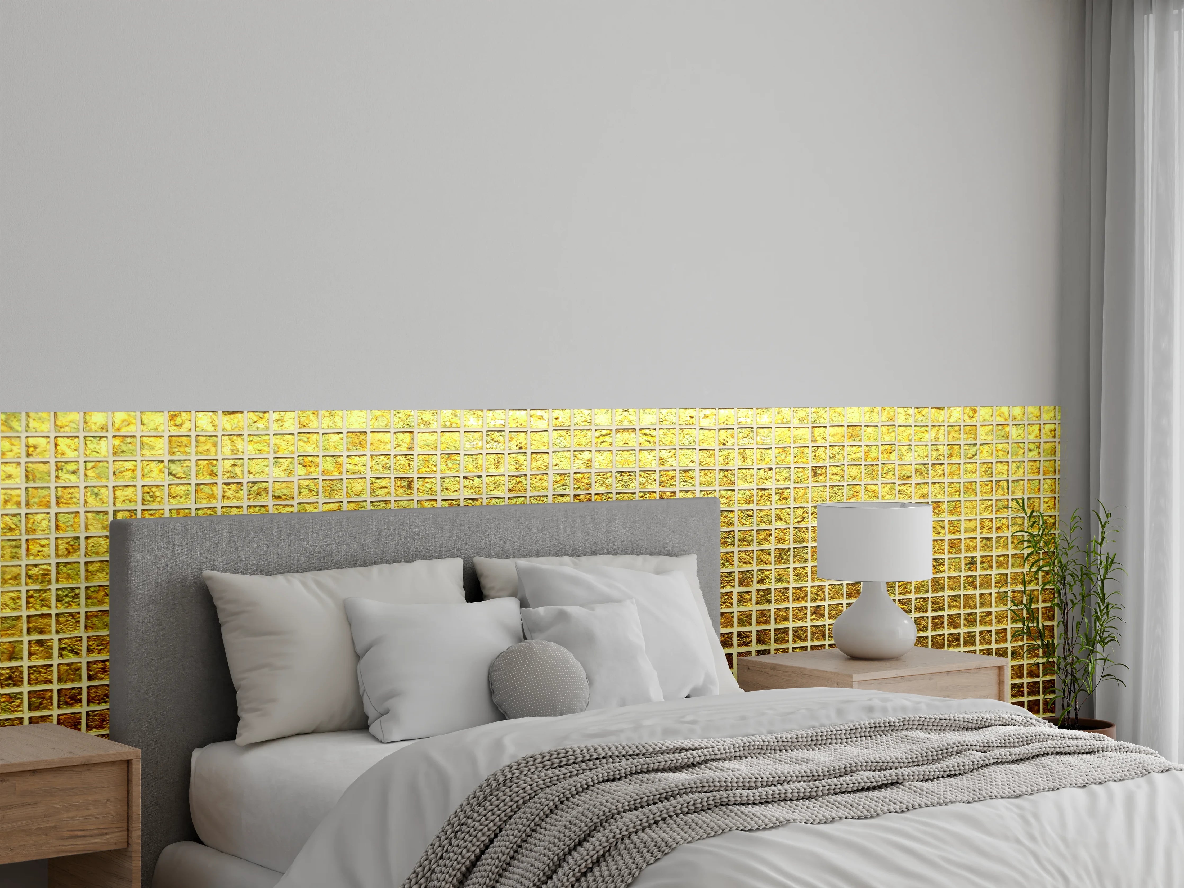 Wandverkleidung Schlafzimmer - Goldenes Gitter Muster Modern