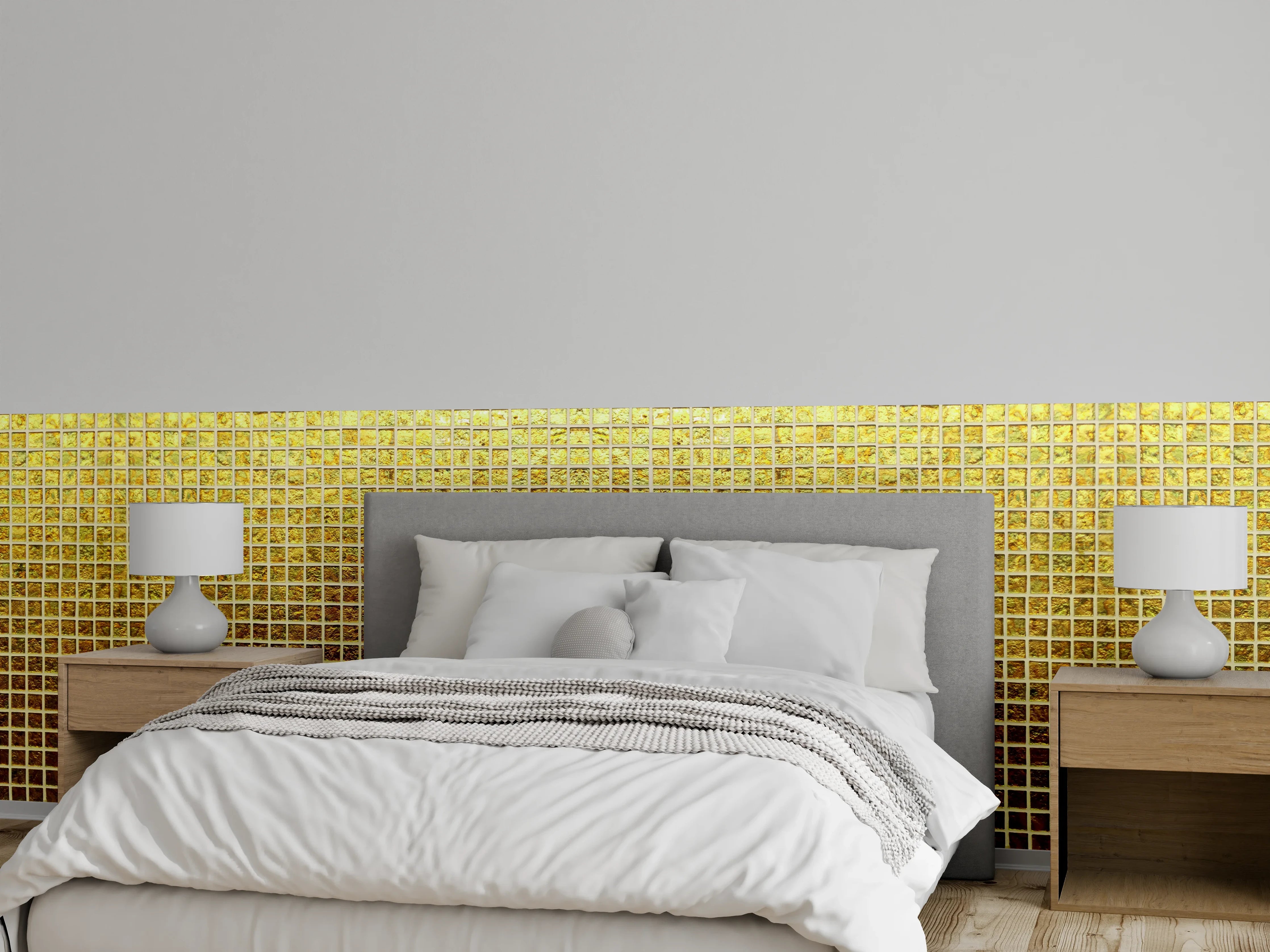 Wandverkleidung Schlafzimmer - Goldenes Gitter Muster Modern