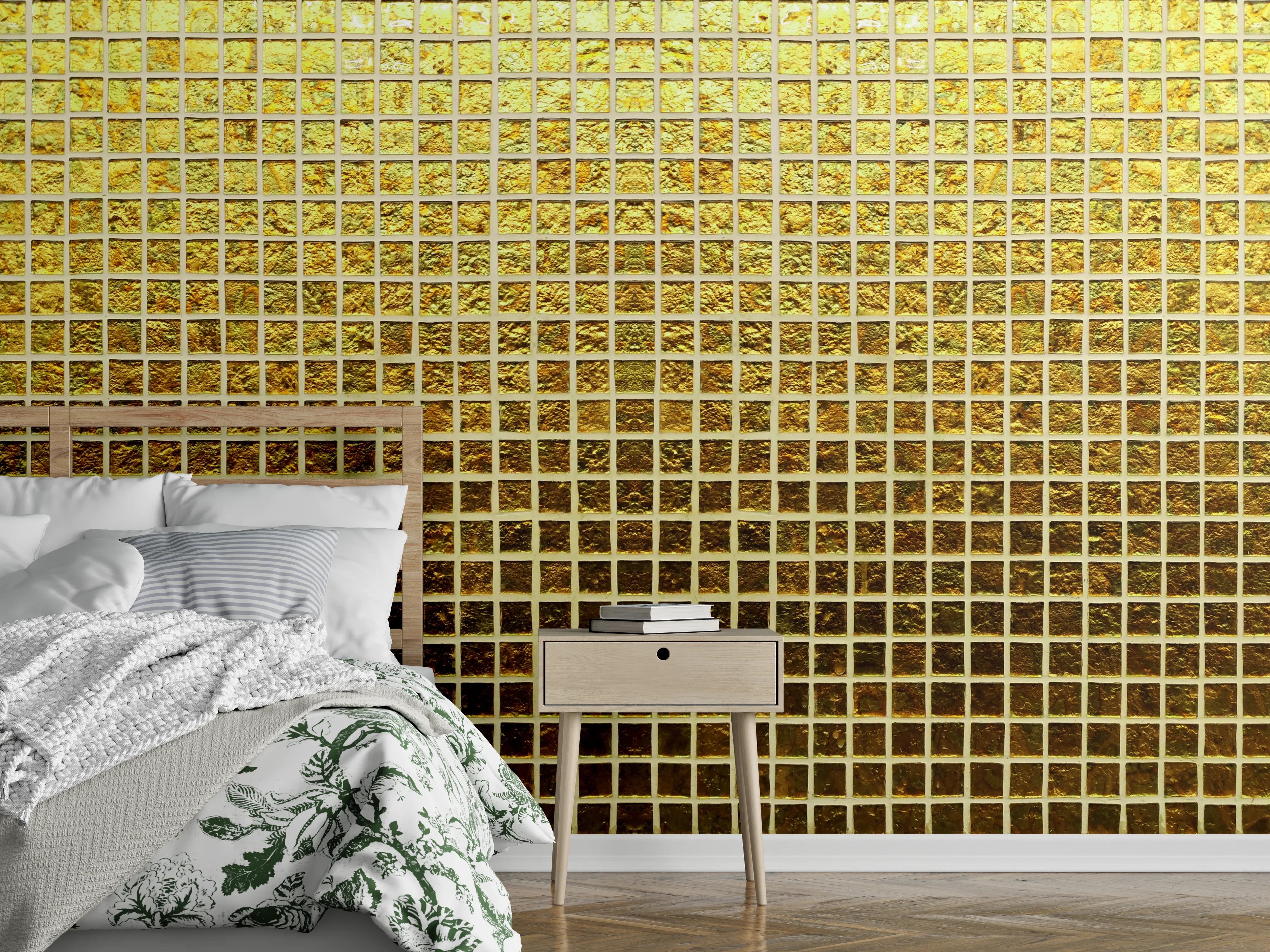 Wandverkleidung Schlafzimmer - Goldenes Gitter Muster Modern