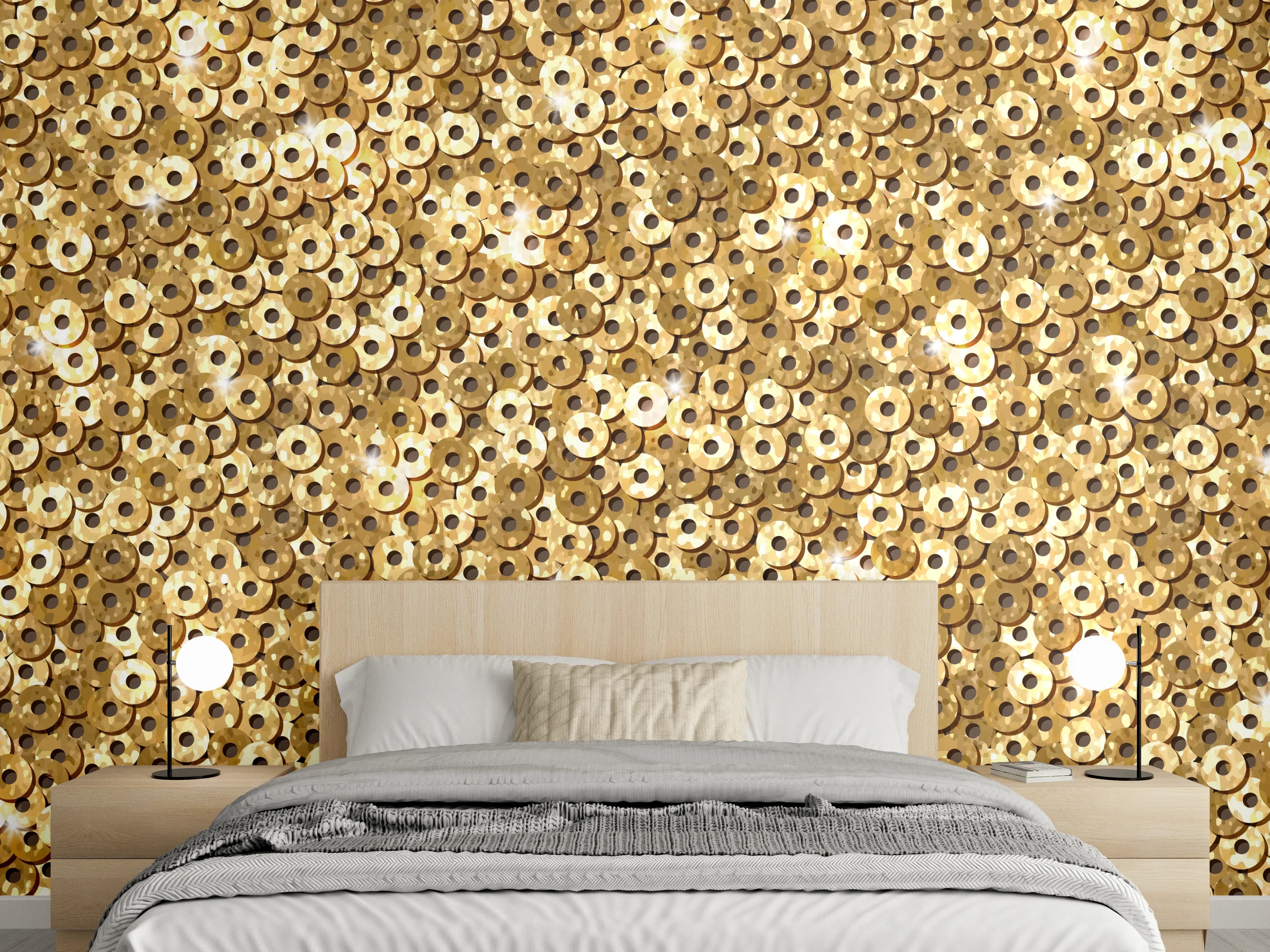 Wandverkleidung Schlafzimmer - Goldenes Pailletten-Muster