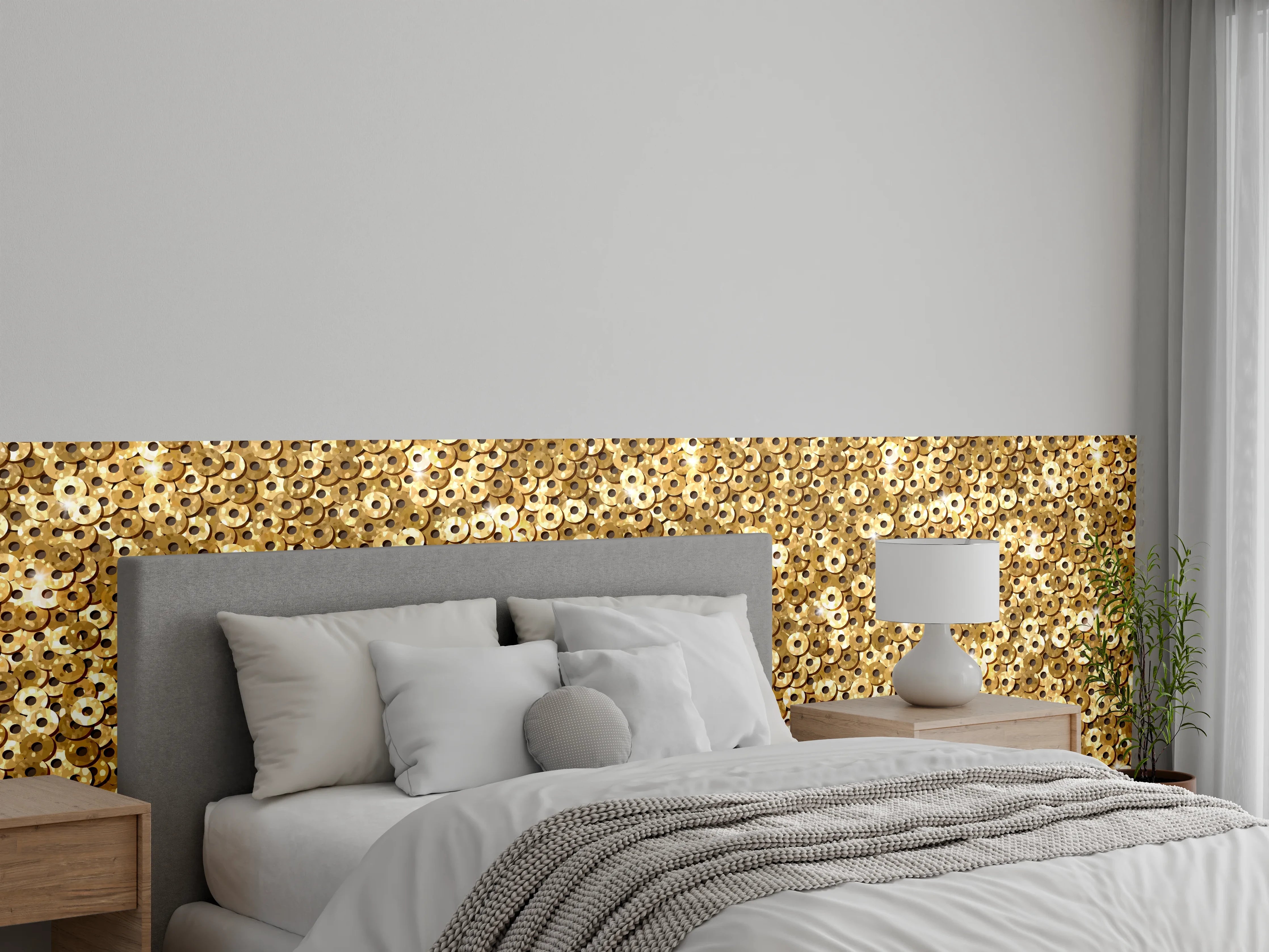 Wandverkleidung Schlafzimmer - Goldenes Pailletten-Muster