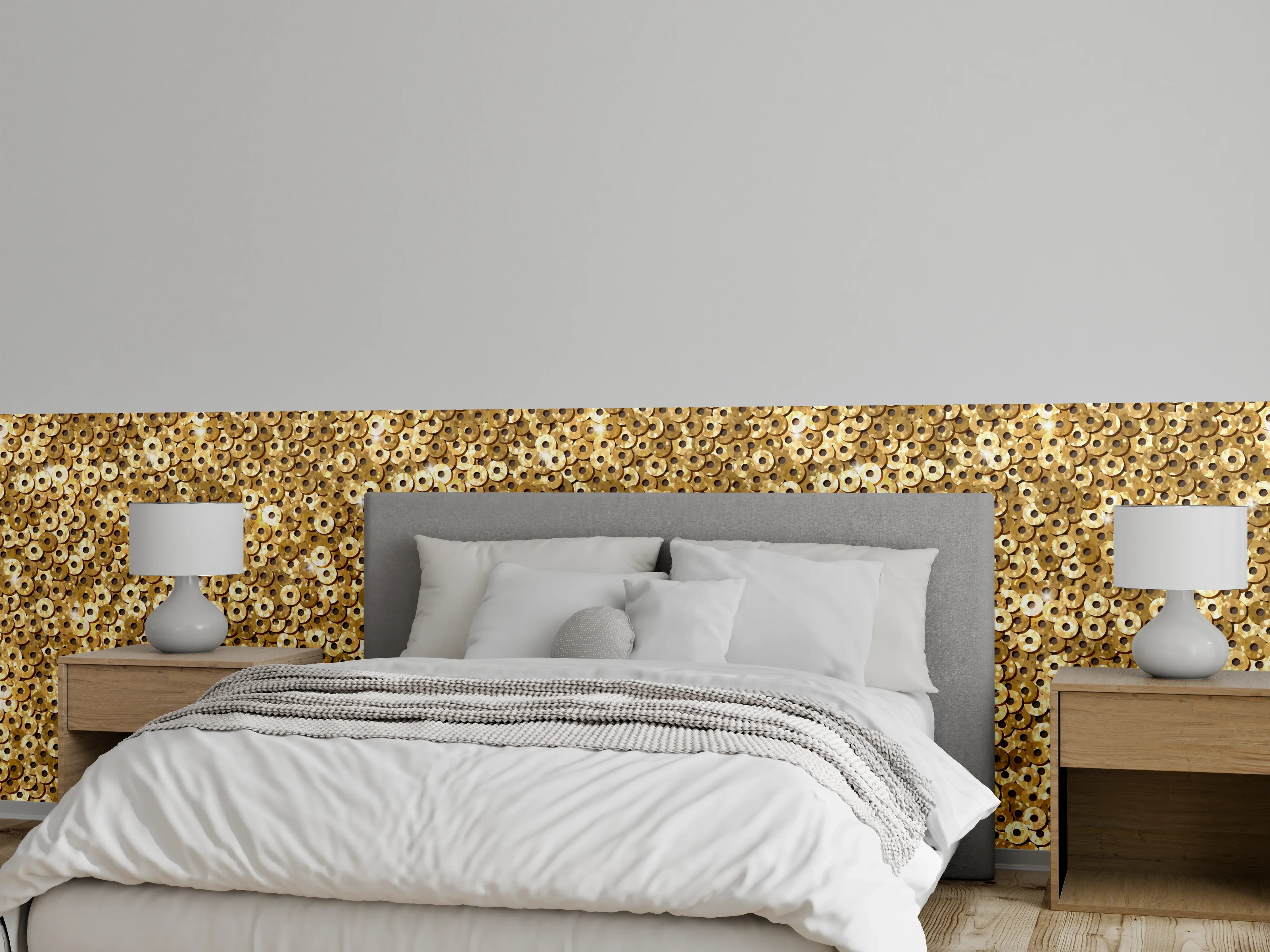 Wandverkleidung Schlafzimmer - Goldenes Pailletten-Muster