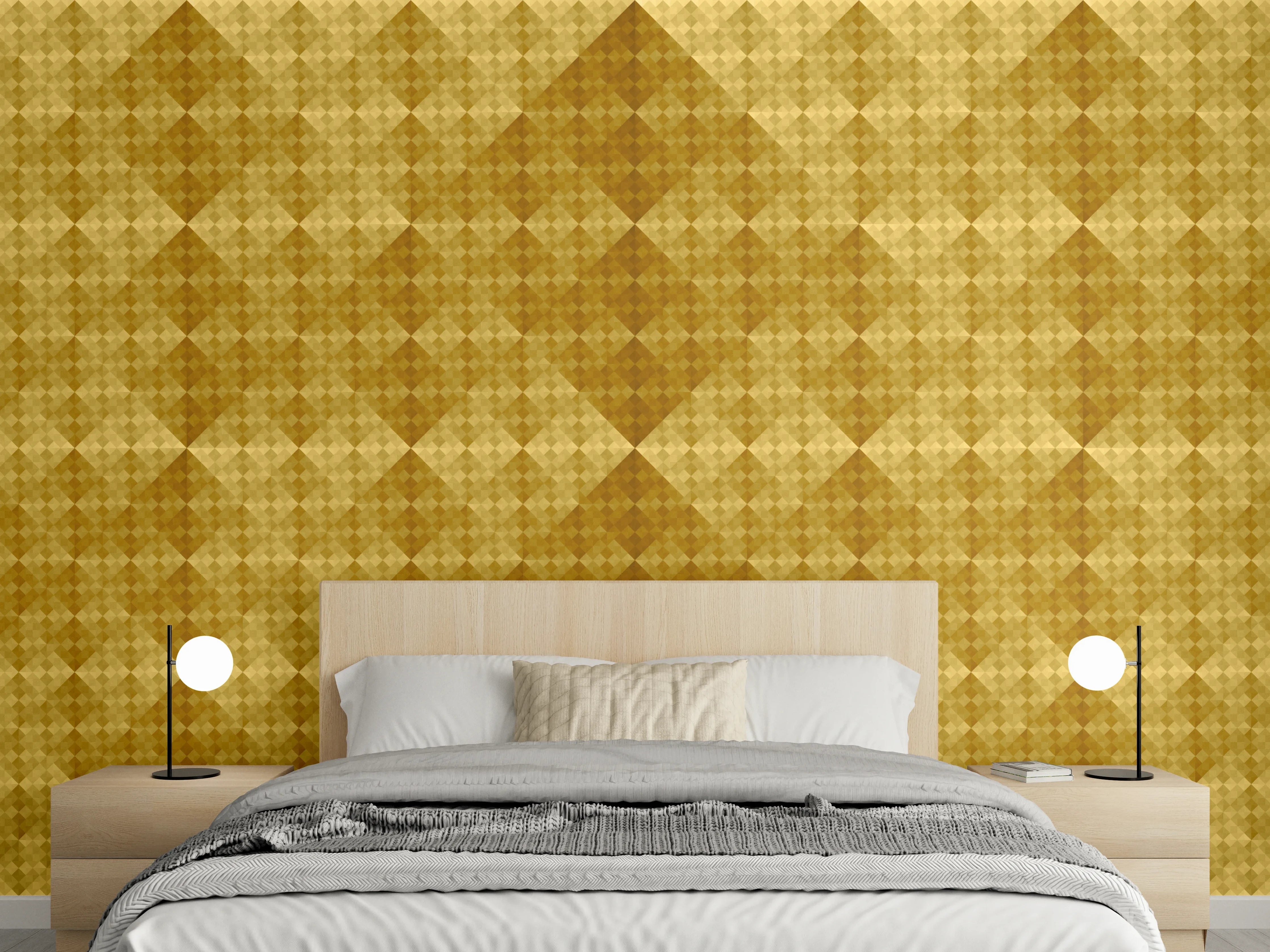 Wandverkleidung Schlafzimmer - Goldenes Rautenmuster Tapeten-Design