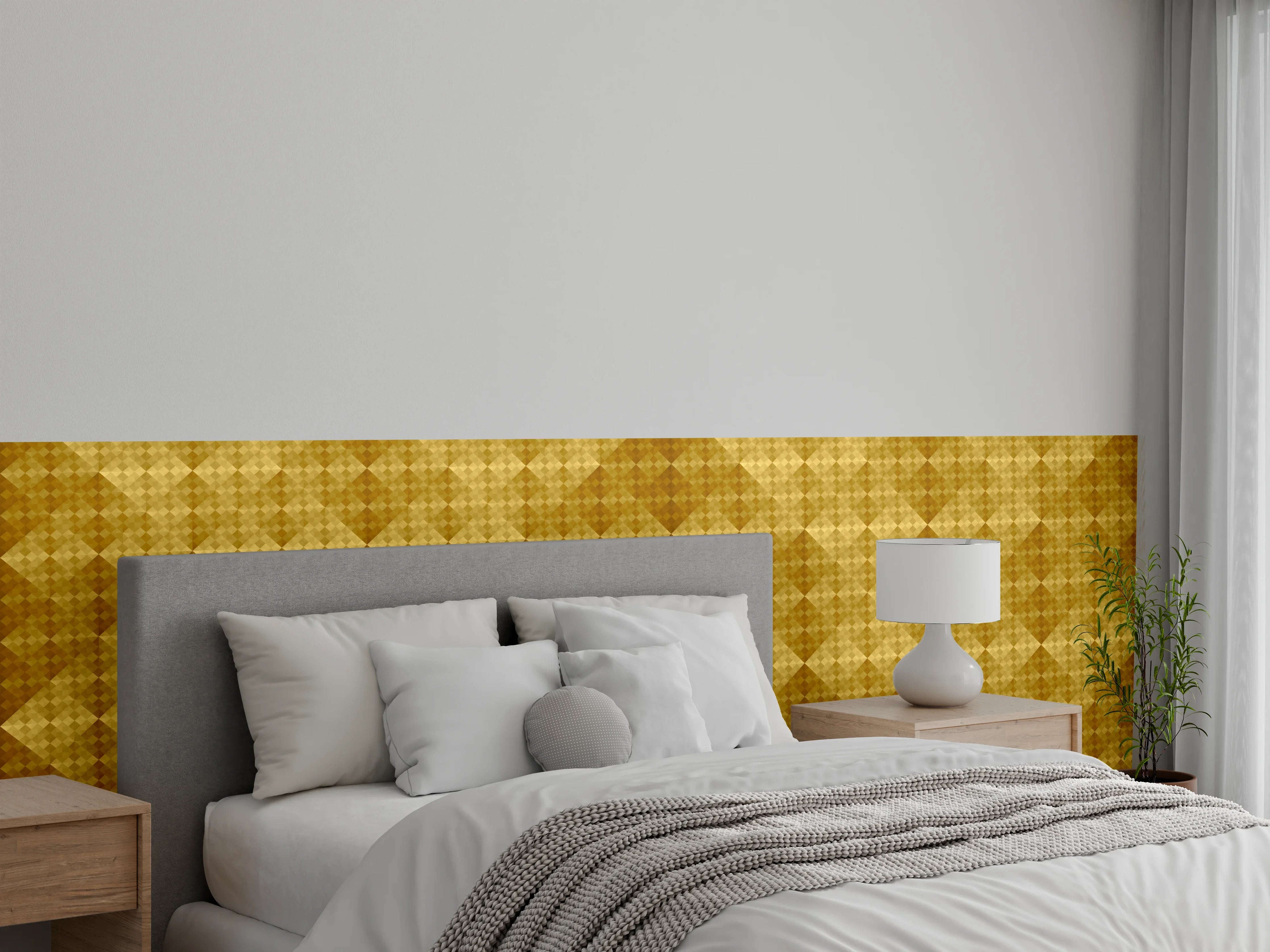 Wandverkleidung Schlafzimmer - Goldenes Rautenmuster Tapeten-Design